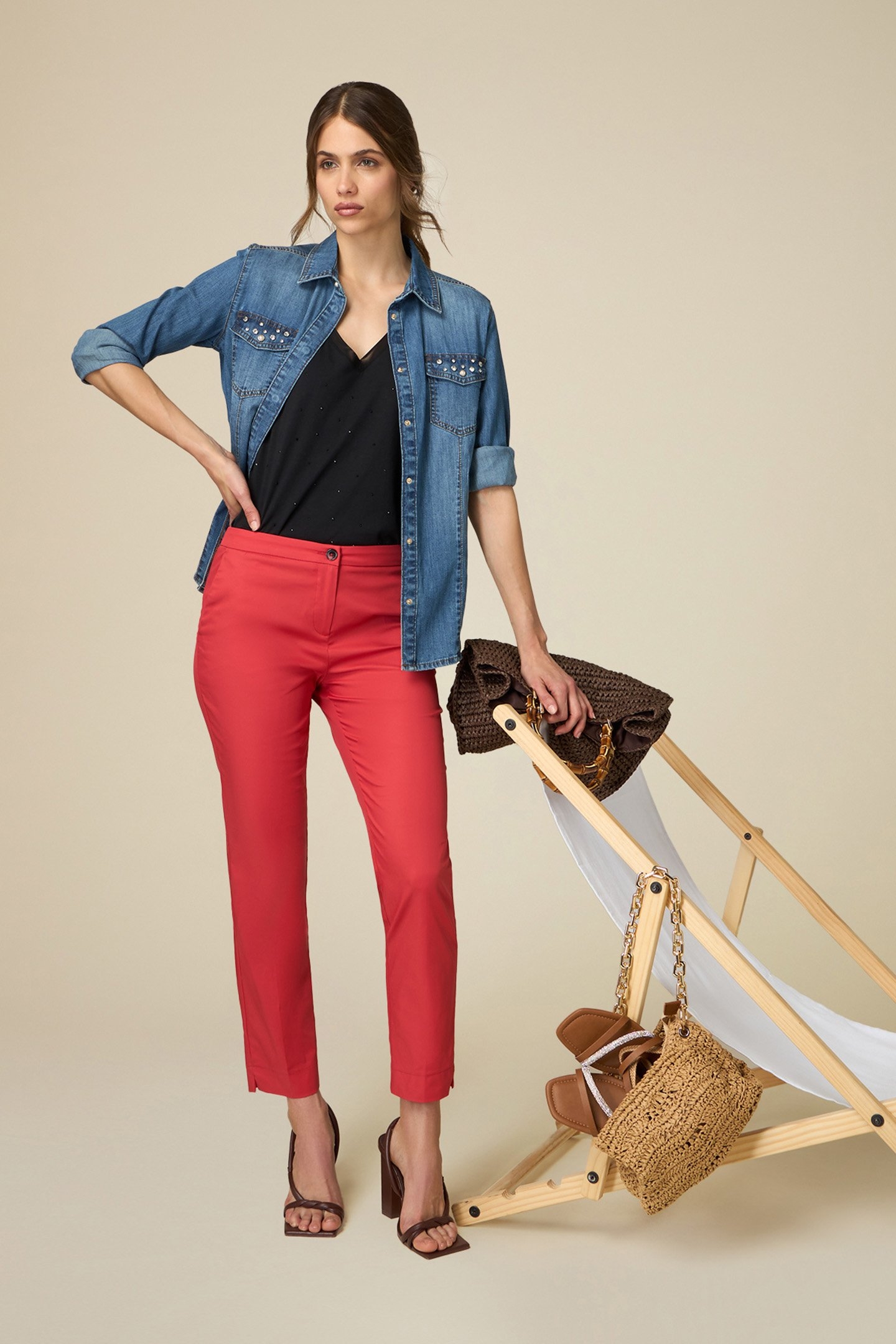 BASIC COTTON-BLEND TROUSERS RED 2