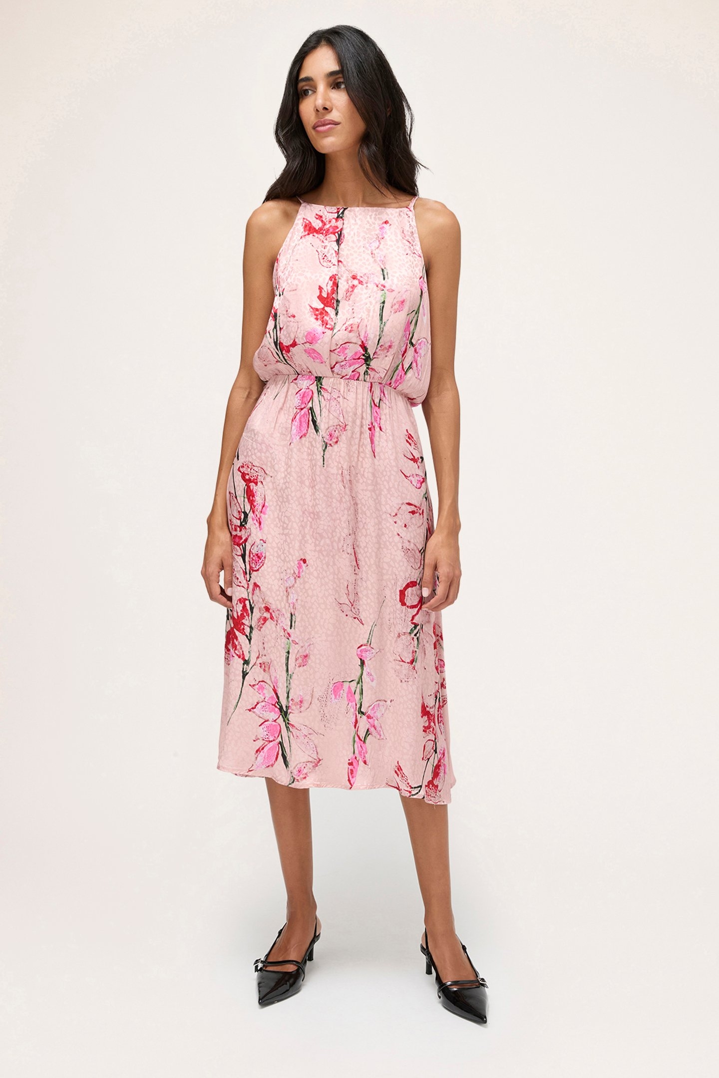 SATIN DRESS WITH FLOWER PATTERN PINK 1