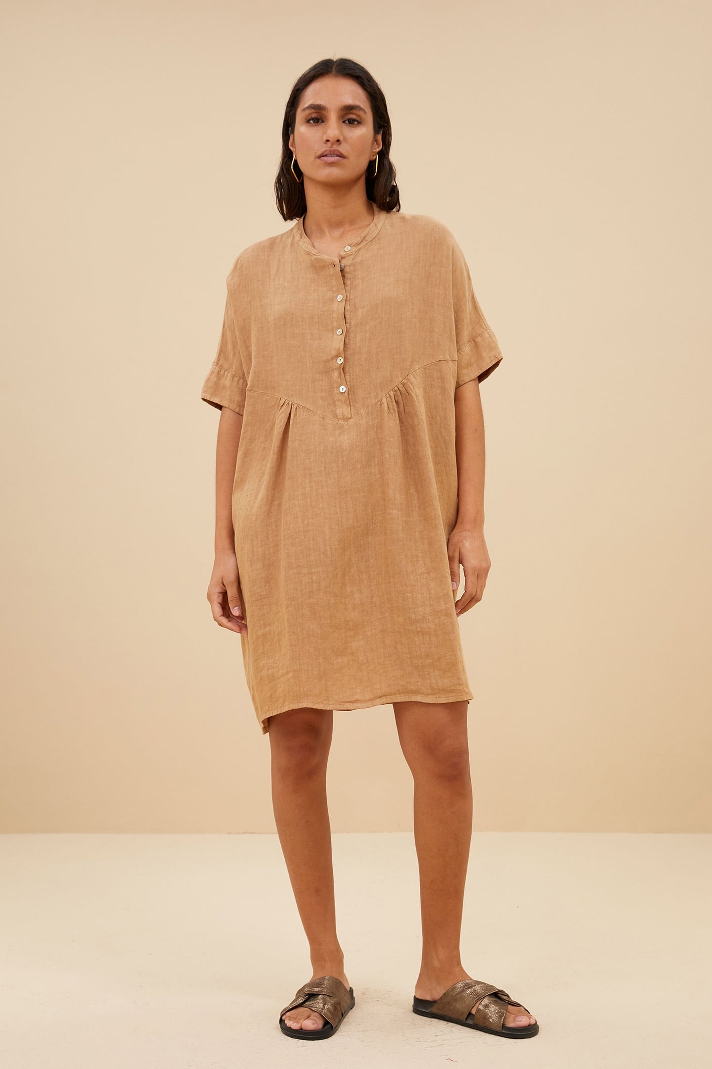 TAIS LINEN DRESS CARAMELLO 2