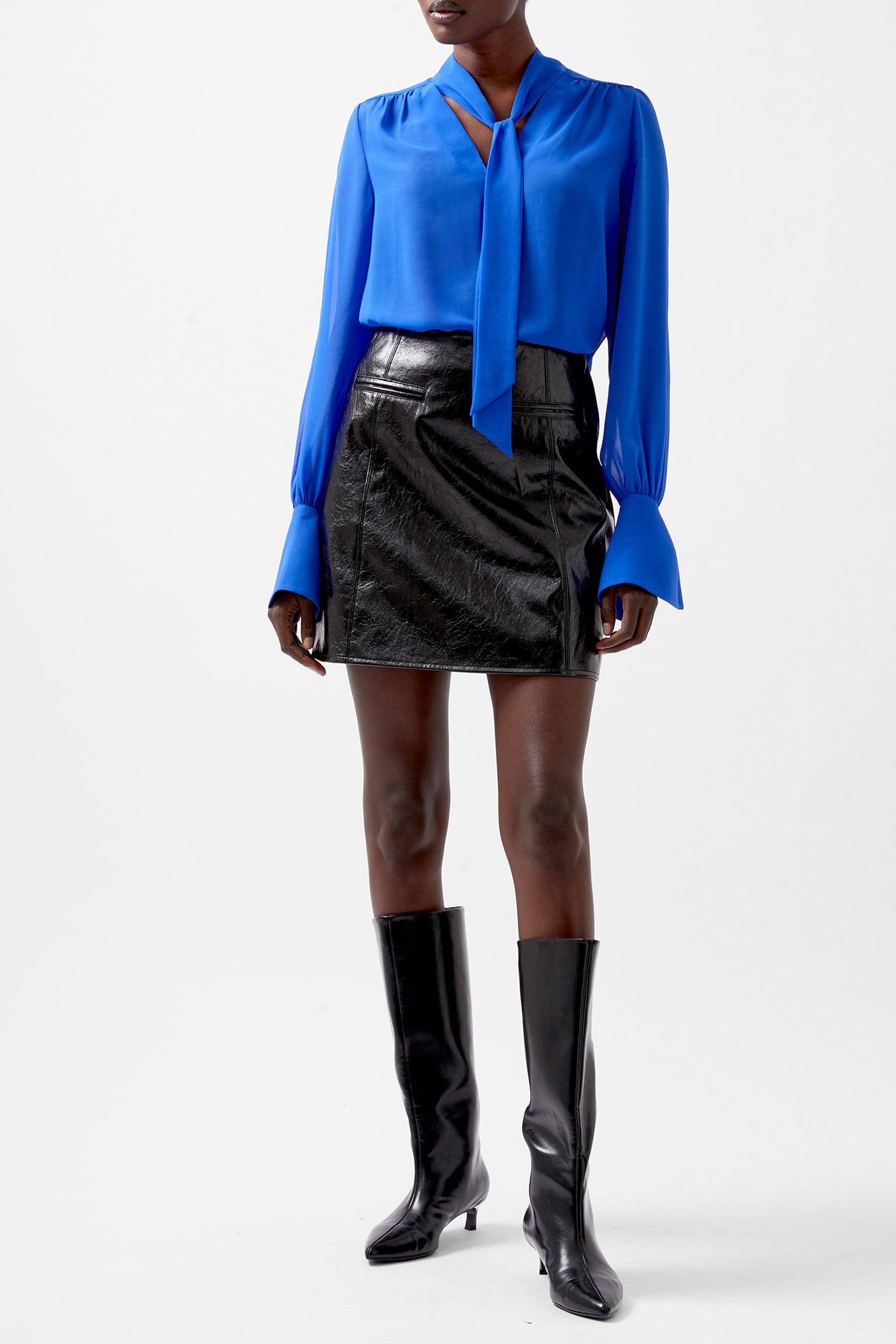 EDEN GGT LS TIE NK BLOUSE CHROMA BLUE 1