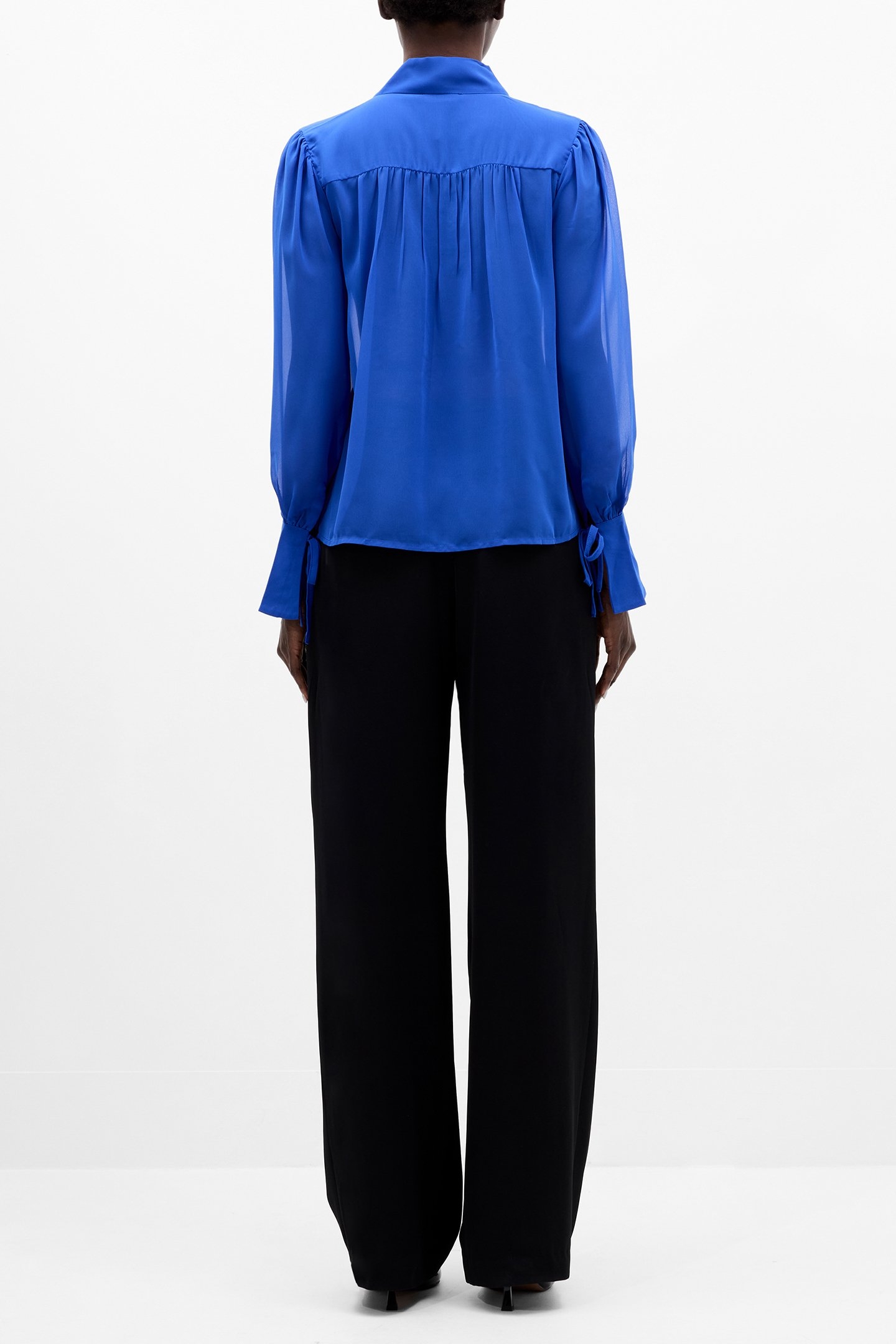 GEORGETTE LONG SLEEVE TIE NECK BLOUSE CHROMA BLUE 3