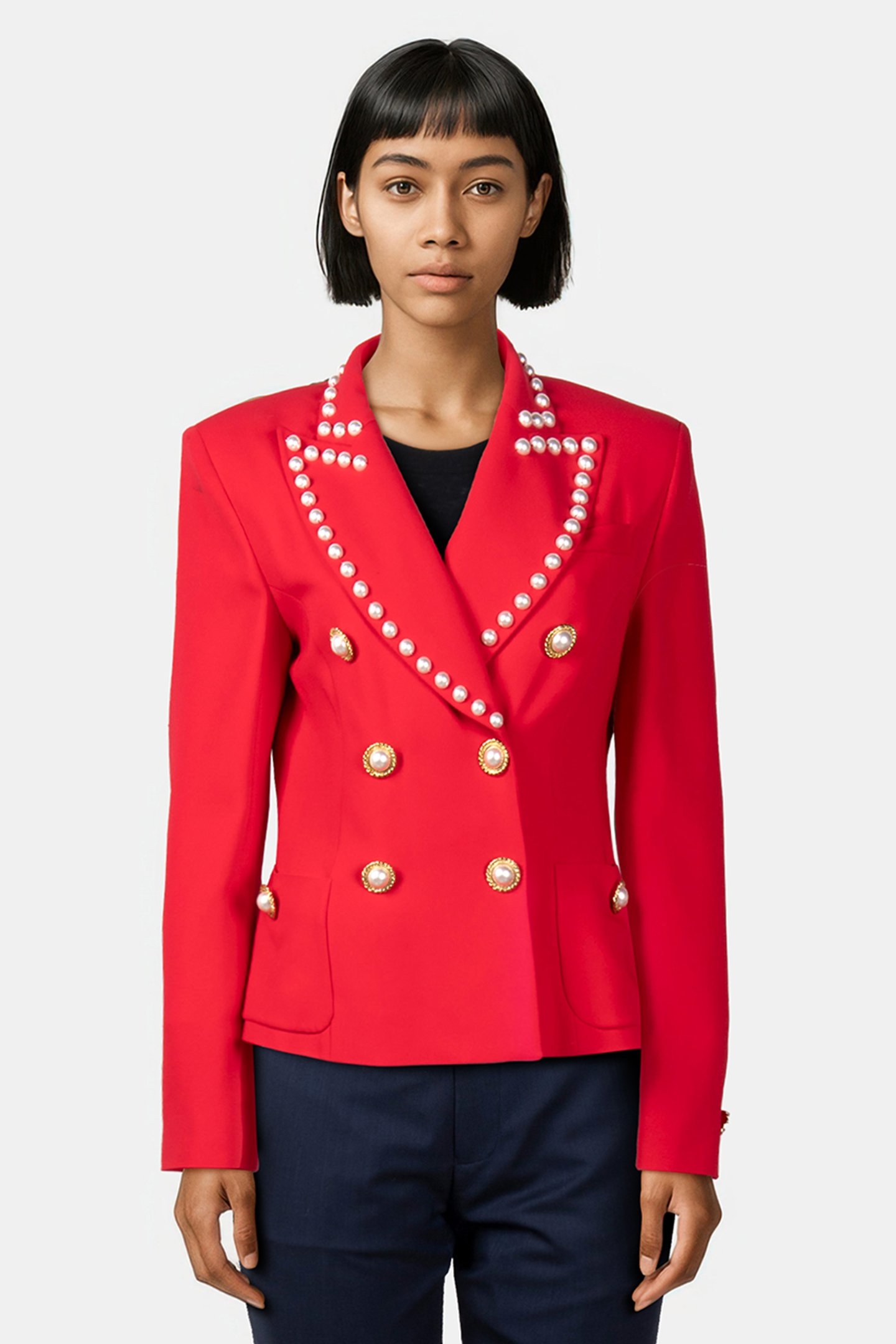 PEARL BUTTONS STRETCH CADY JACKET RED 1