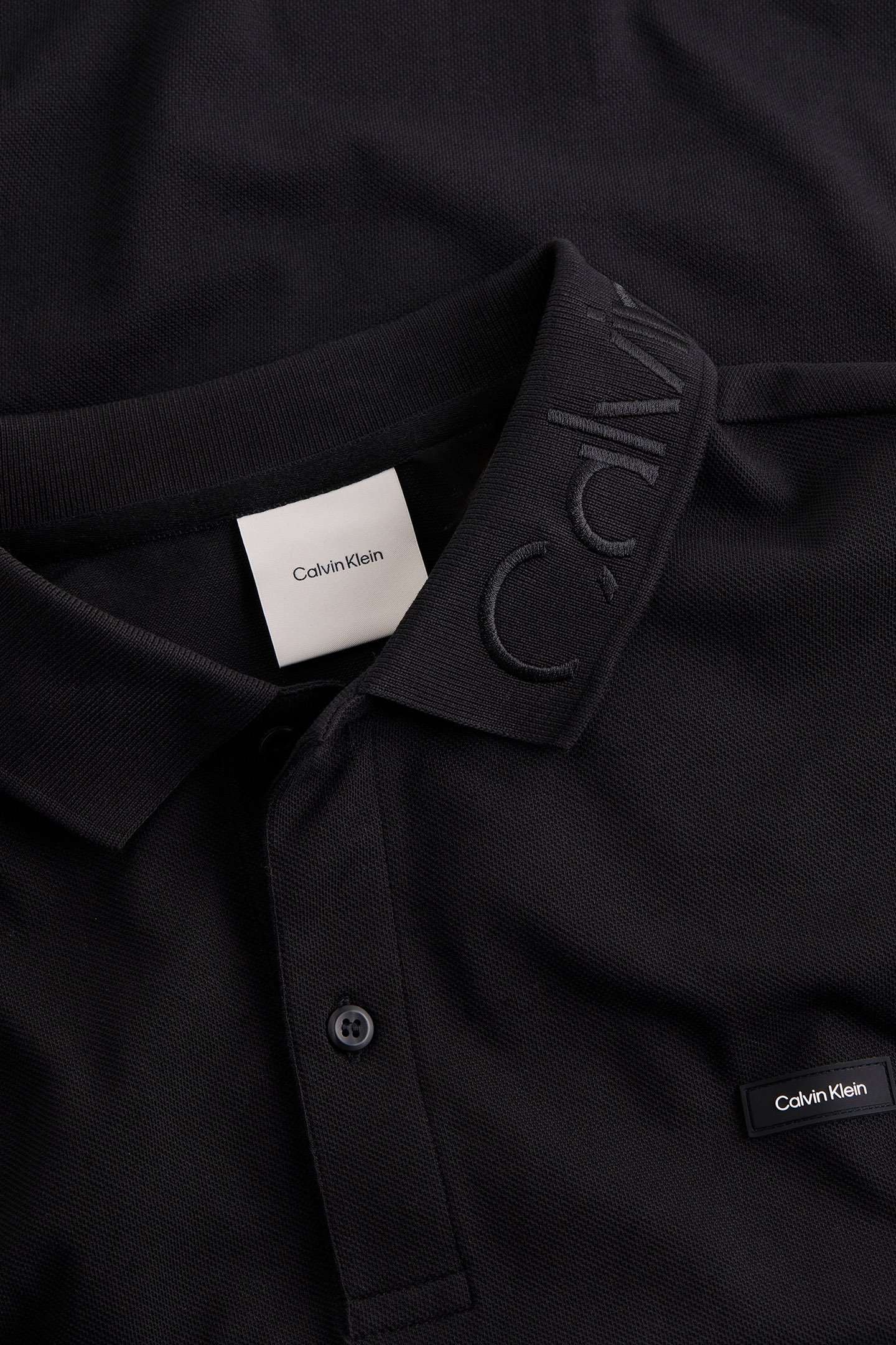 STRETCH PIQUE LOGO CK SLIM FIT POLO, BLACK 7