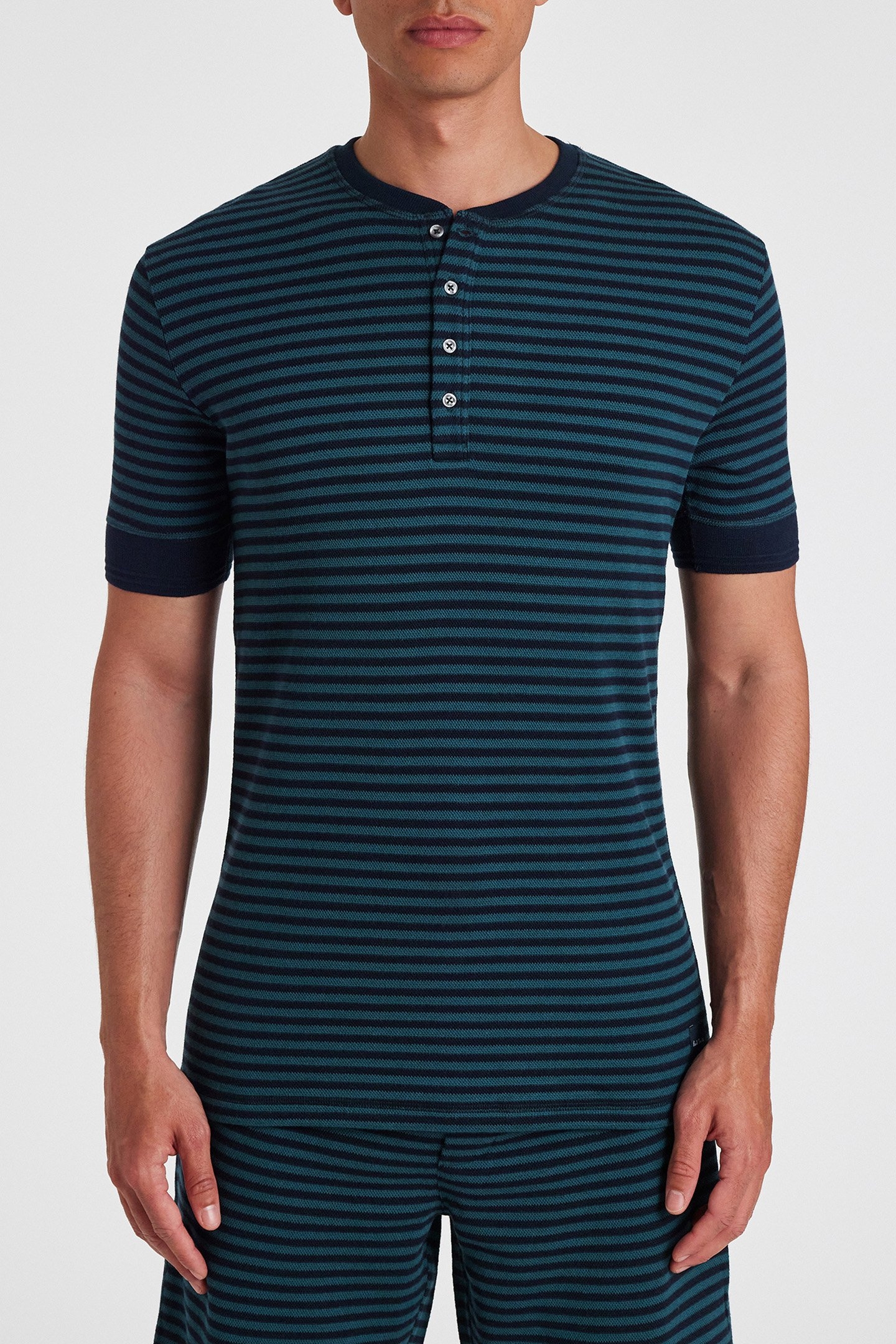 MEN TOP SS HENLEY STRP NAVY 1