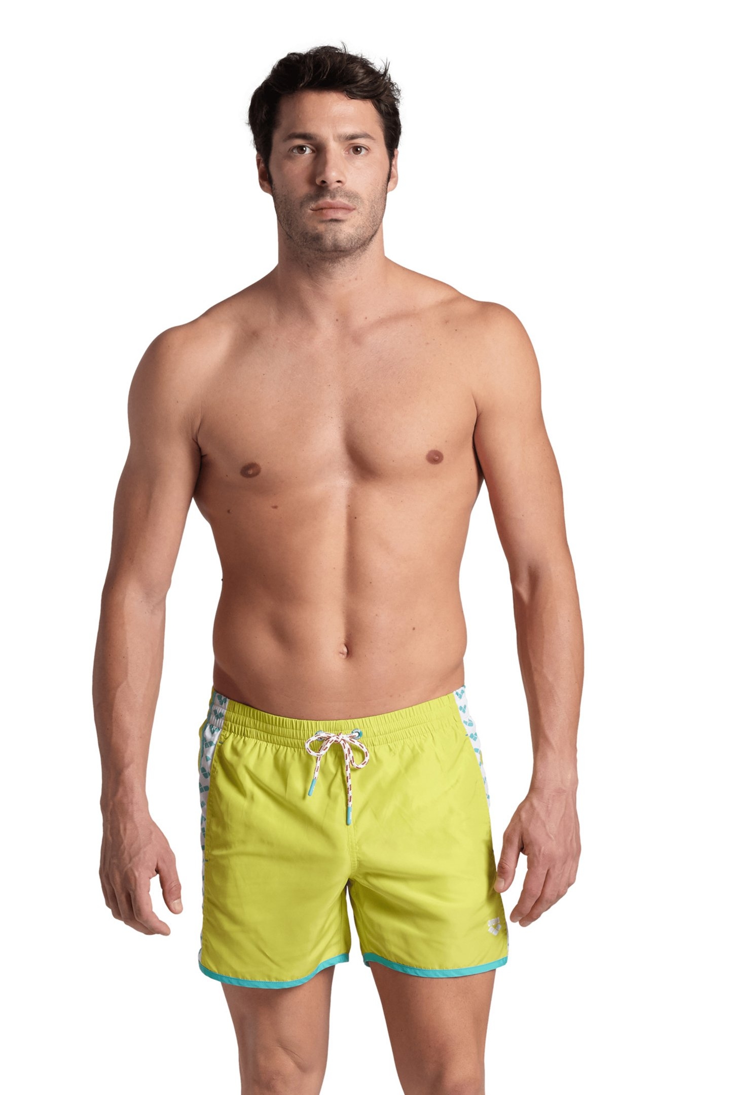 MEN'S ARENA TEAM STRIPE BEACH SHORT SOFT GREEN-WATER-WHITE 1