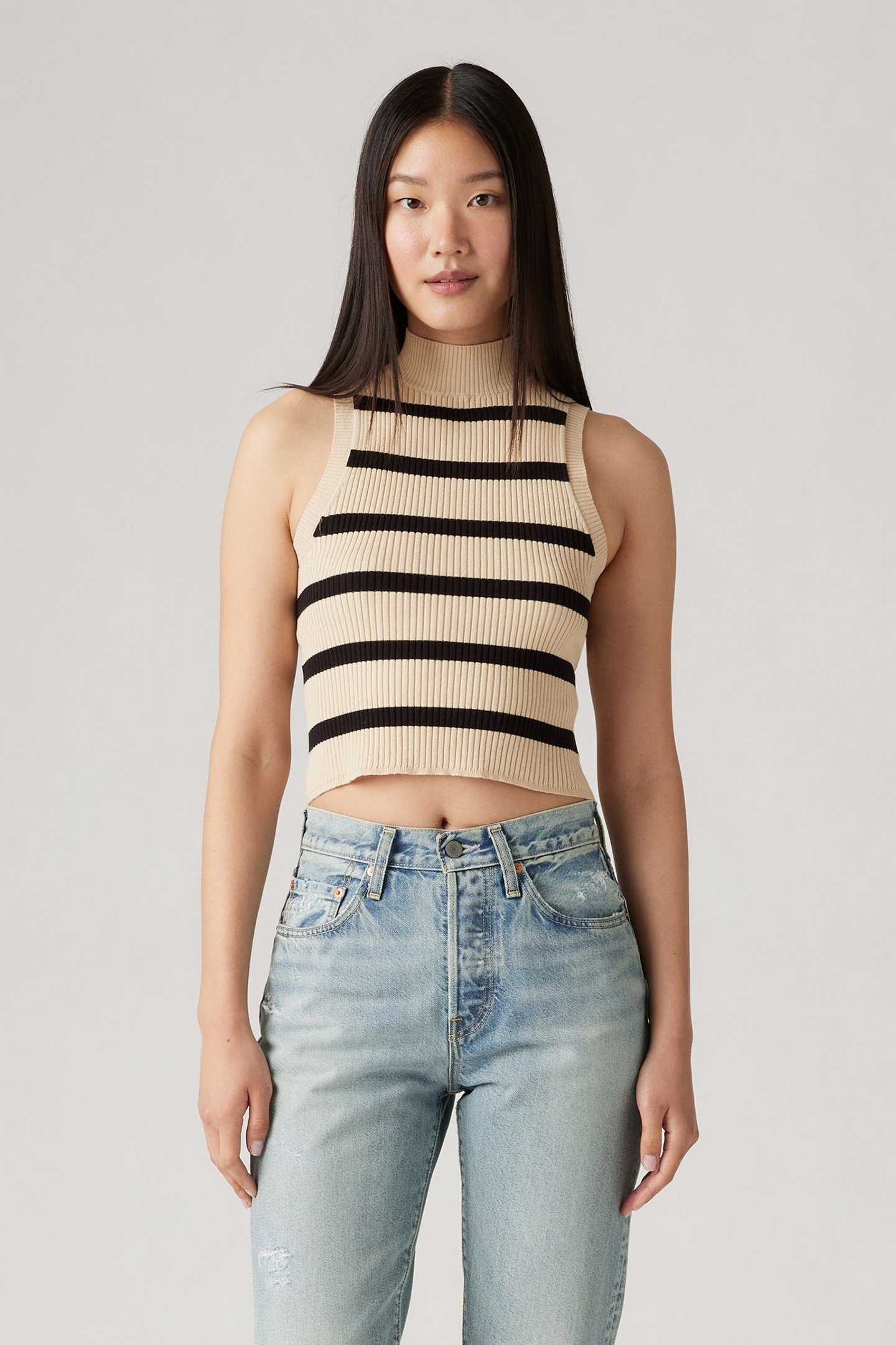TULIP MOCKNECK TANK REDWOOD STRIPE CREME 1