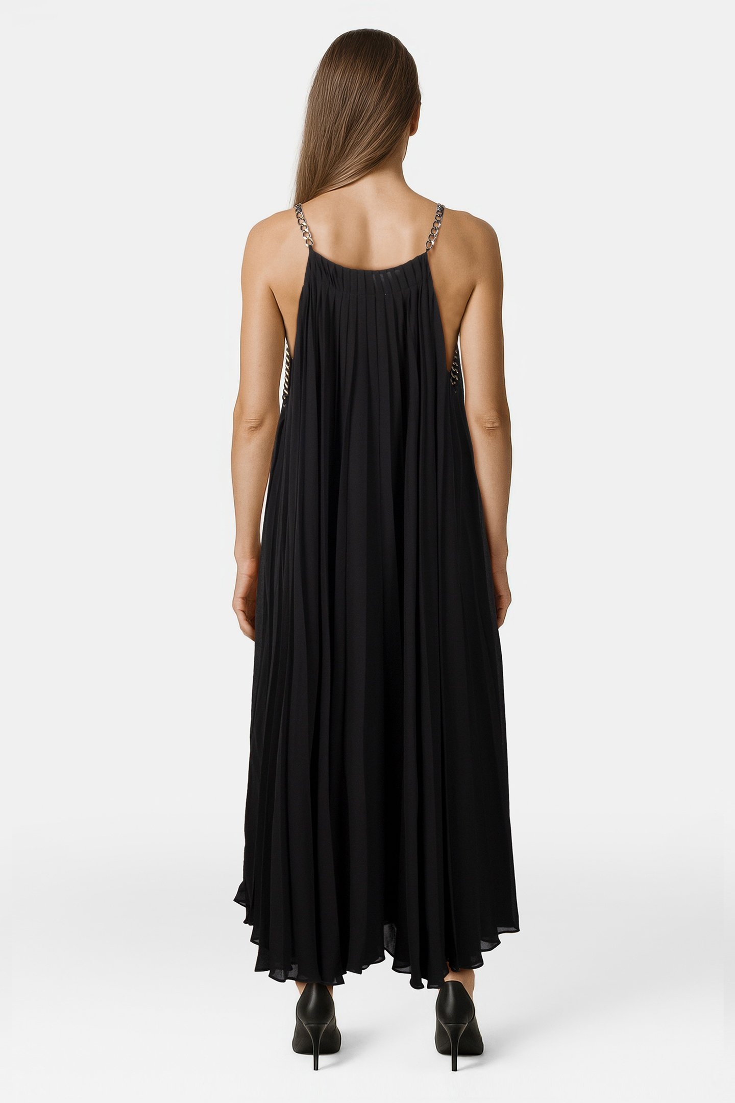 PLEATED CHAIN MIDI DRESS BLACK 2