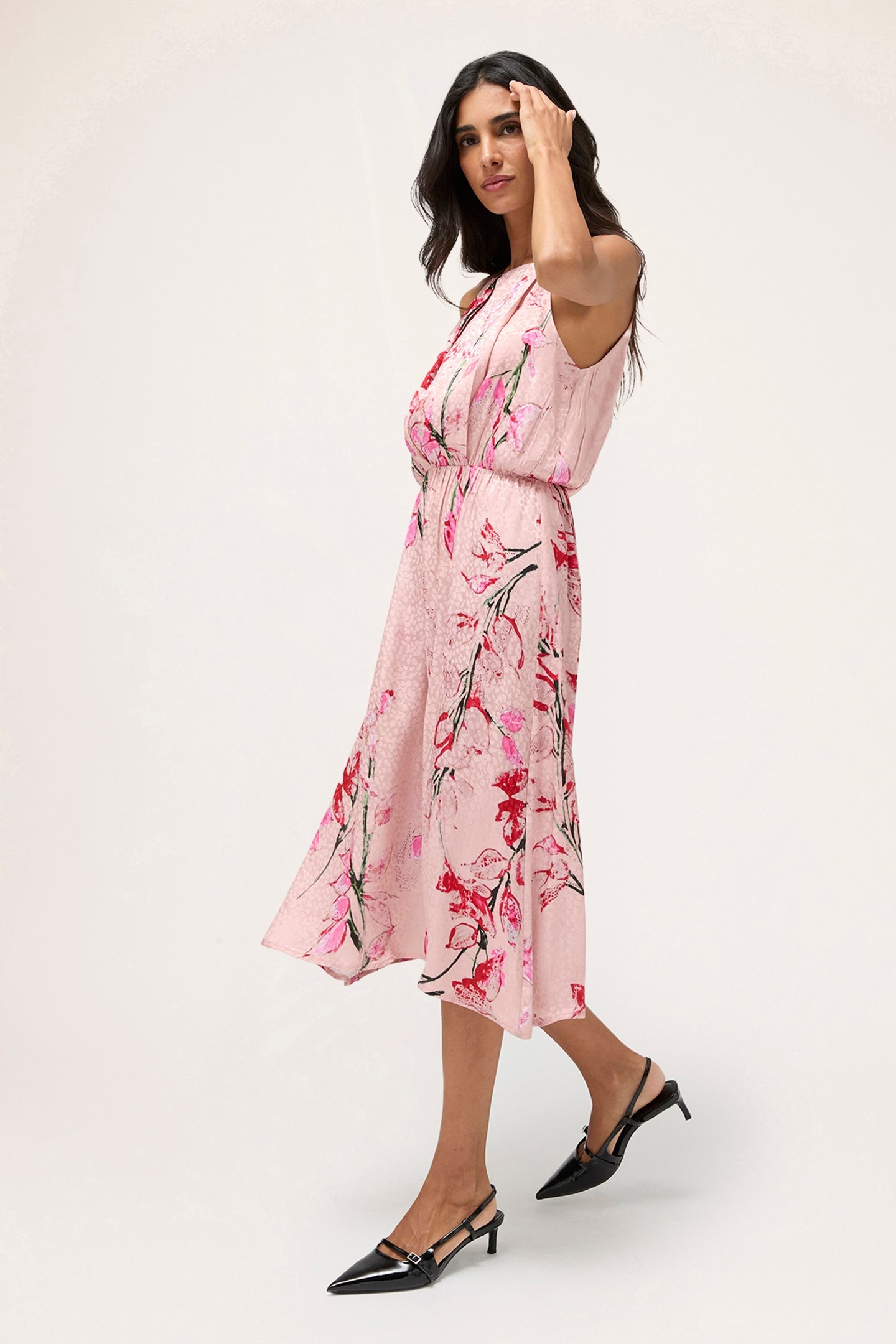 SATIN DRESS WITH FLOWER PATTERN PINK 4