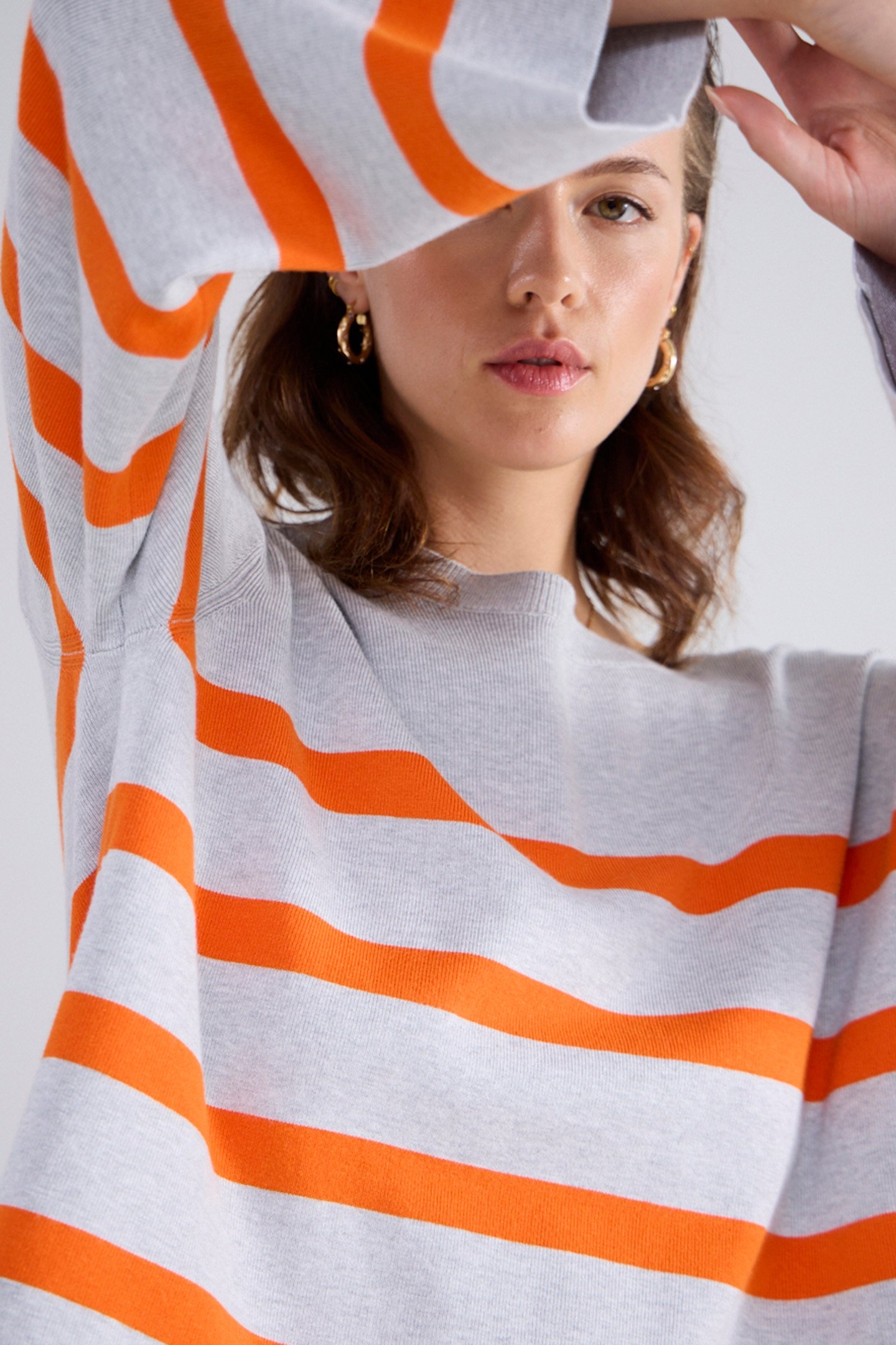 STRIPED SWEATER SOFT VISCOSE POLYAMIDE KNIT GREYS 6