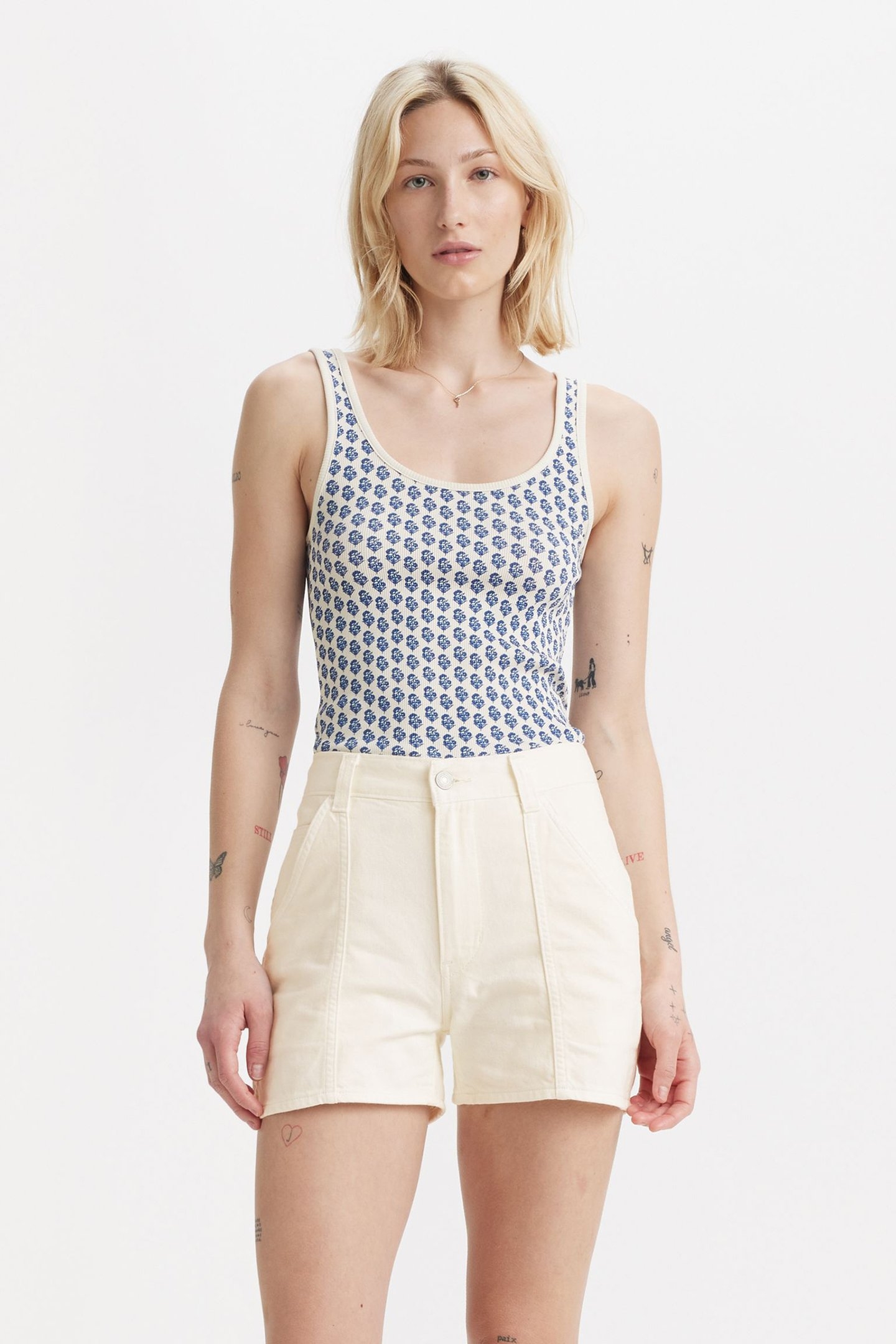 ESSENTIAL RIB TANK ADITI BLOCK PRINT EGRET 1