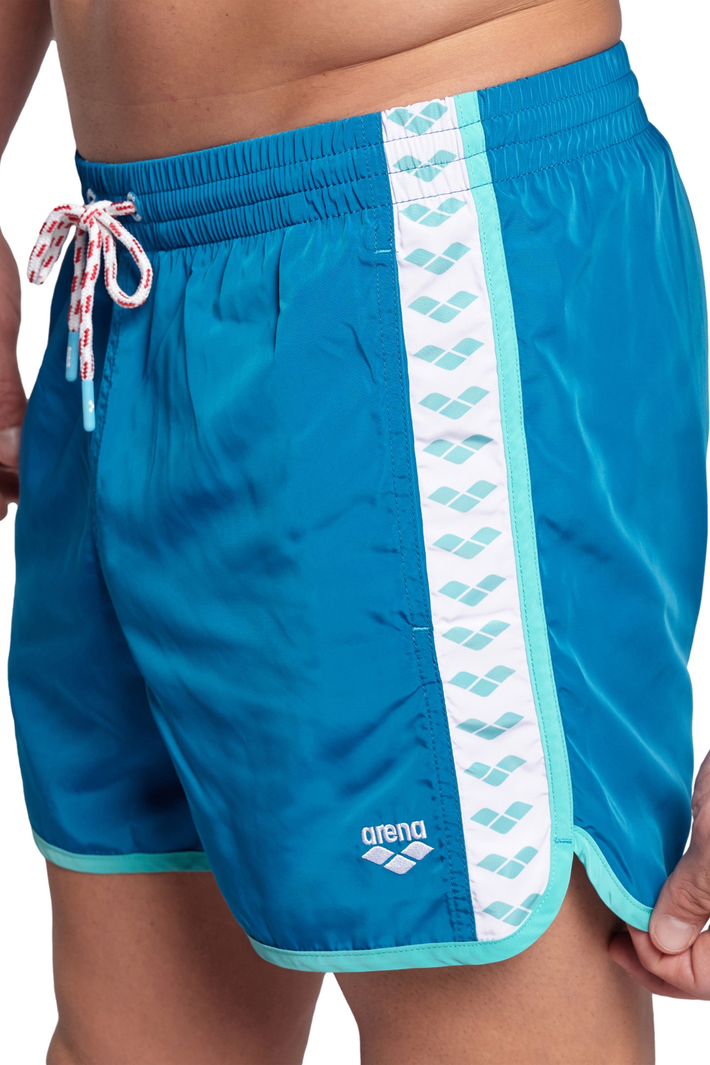 MEN'S ARENA TEAM STRIPE BEACH SHORT BLUE COSMO-WATER-WHITE 4