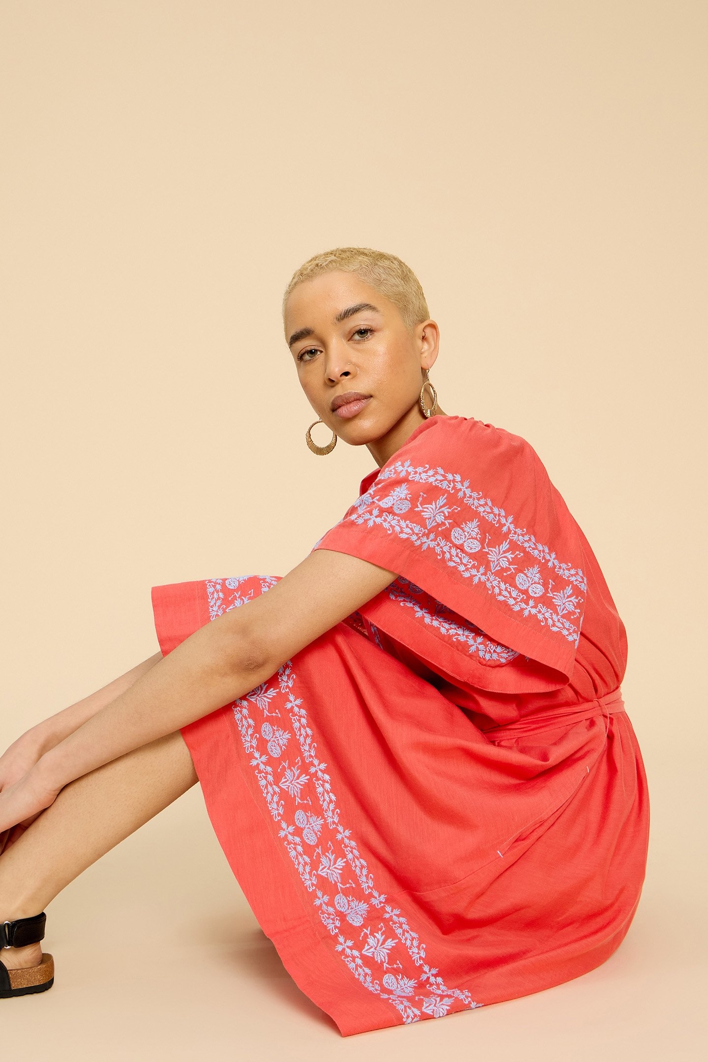 ANNA COTTON EMBROIDERED DRESS ORANGE MULTI 5