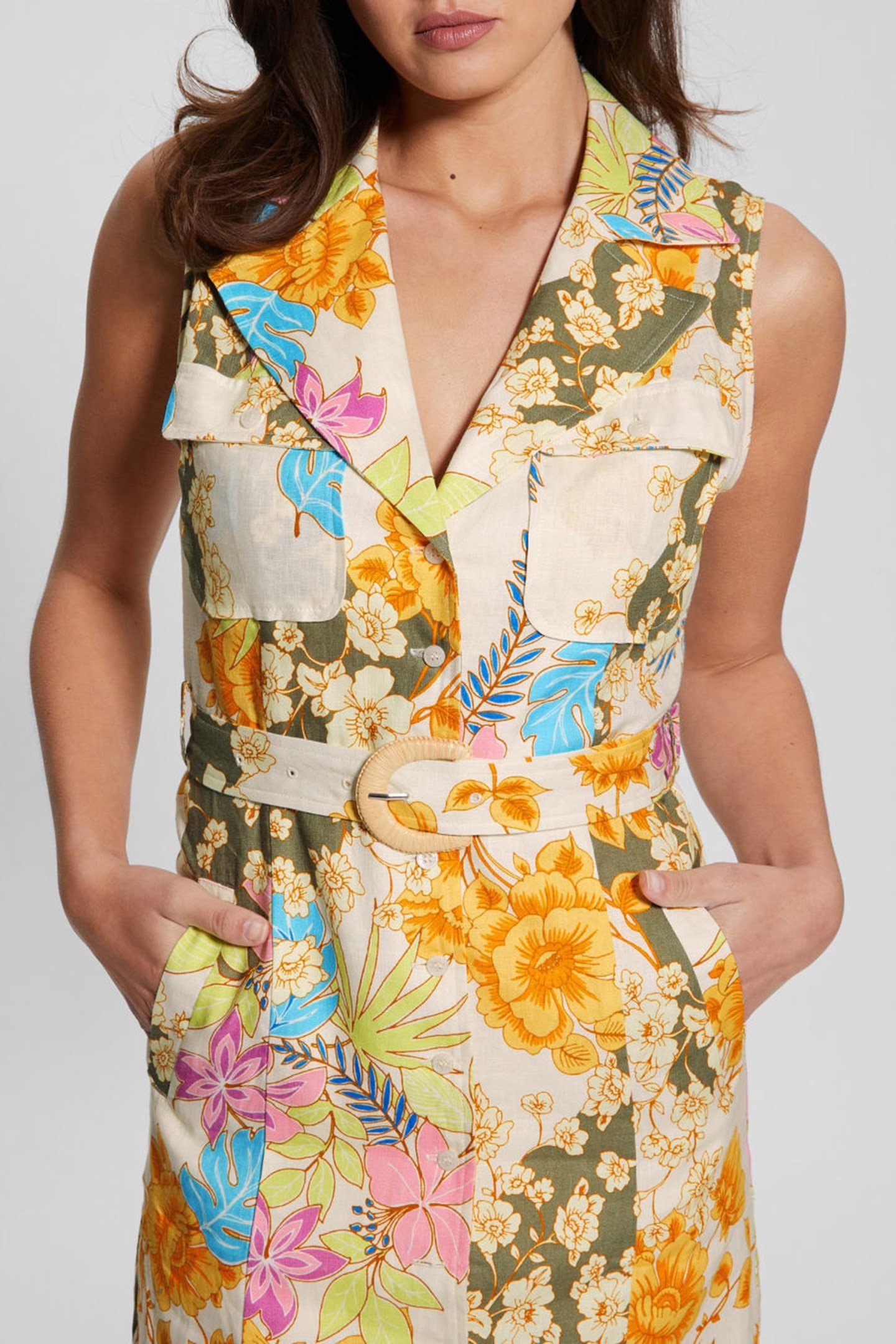 GUESS ECO SL LYDIA SHIRT DRESS GOLD COAST FLORAL PR 6