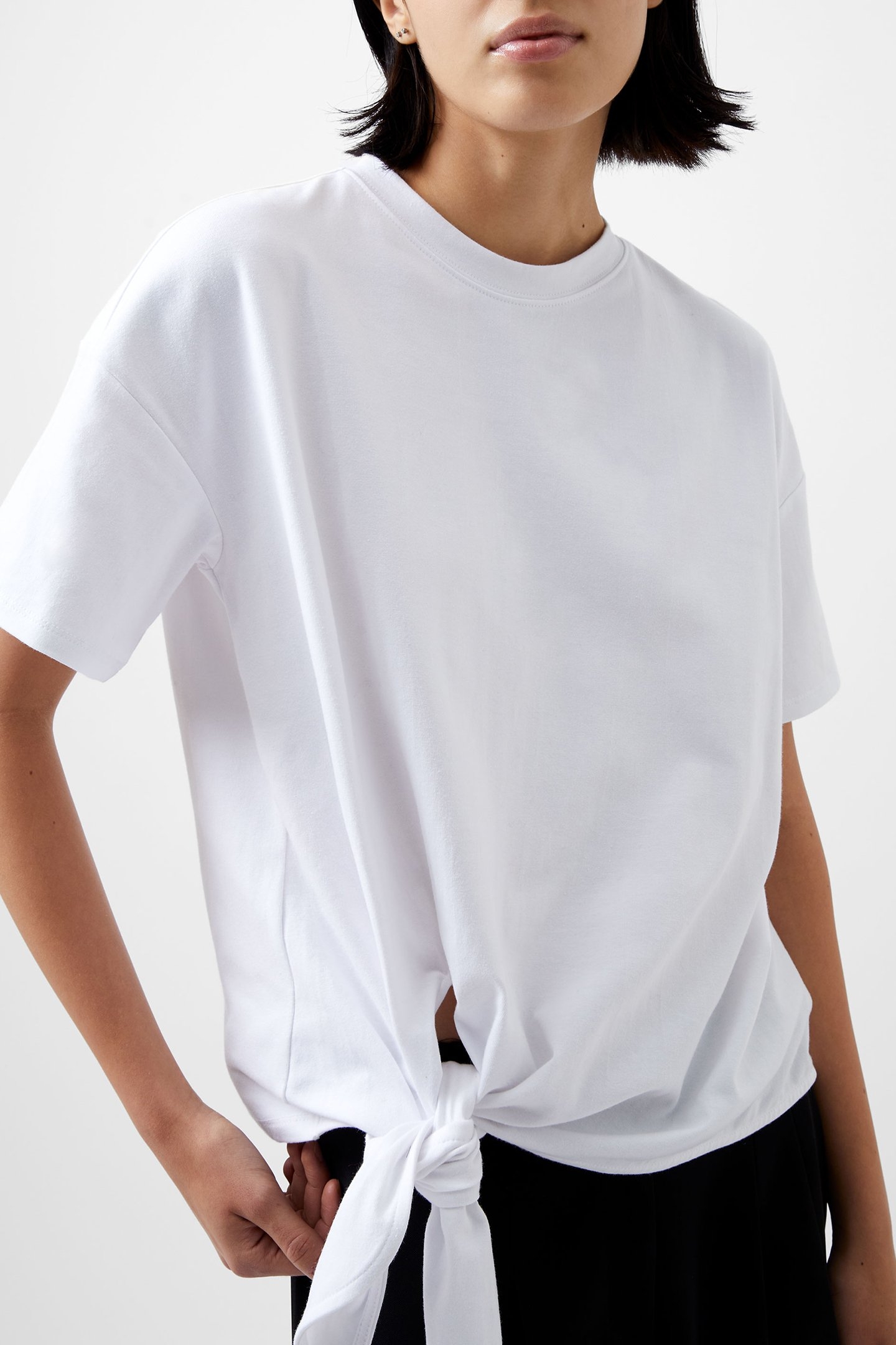 RALLIE TIE DETAIL T SHIRT LINEN WHITE 1