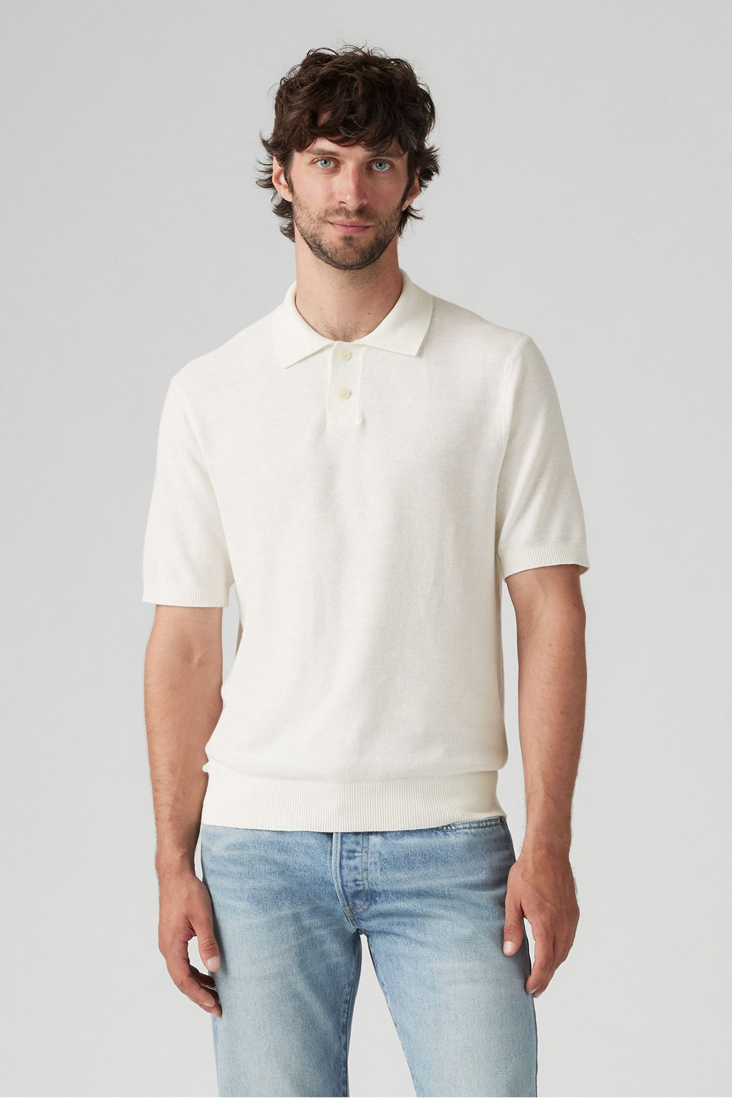 SWEATER KNIT POLO LINEN SEED STITCH BRIG 1
