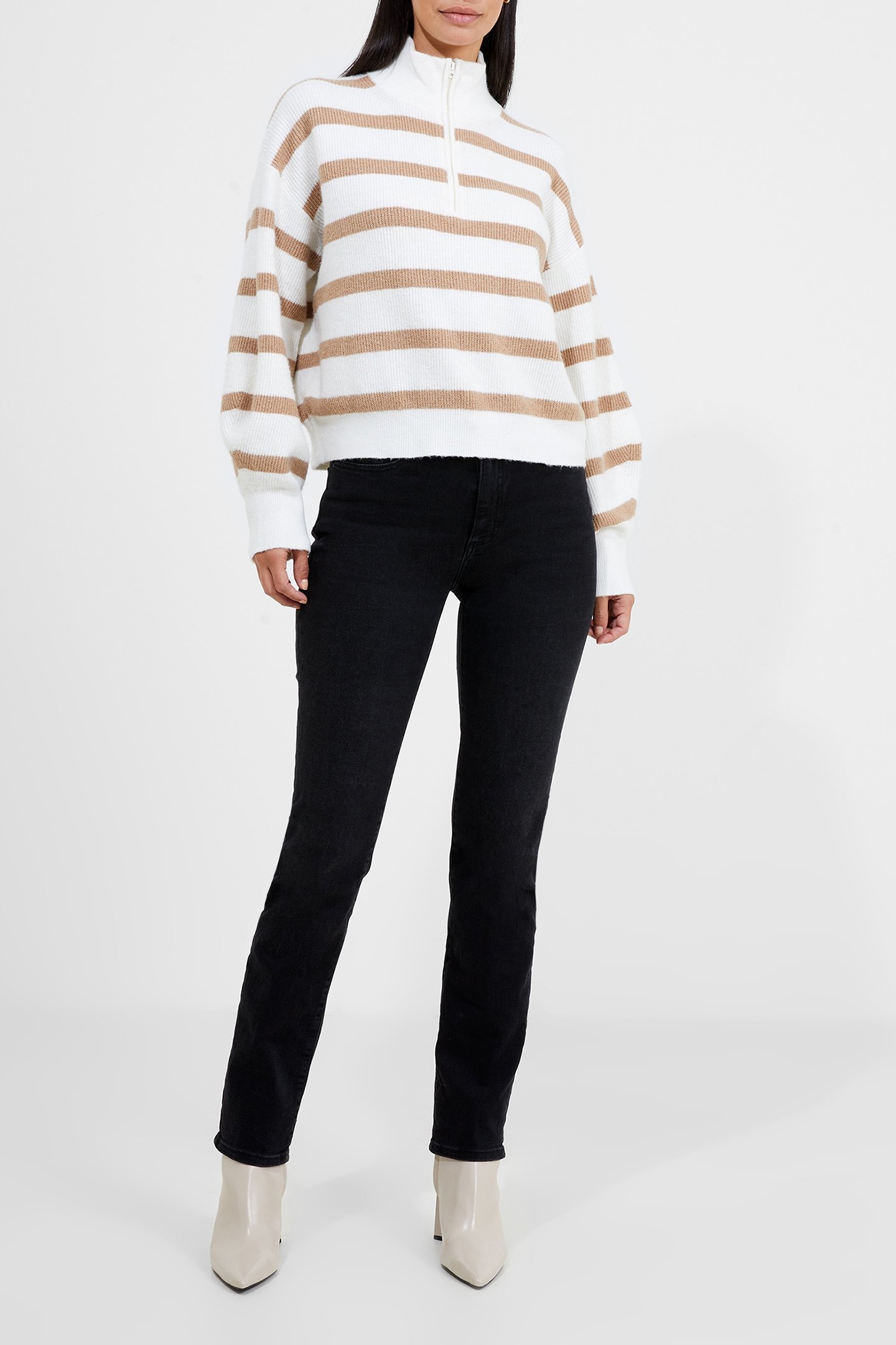 VHARI HALF ZIP JUMPER WINTER WHITE/CAMEL 2