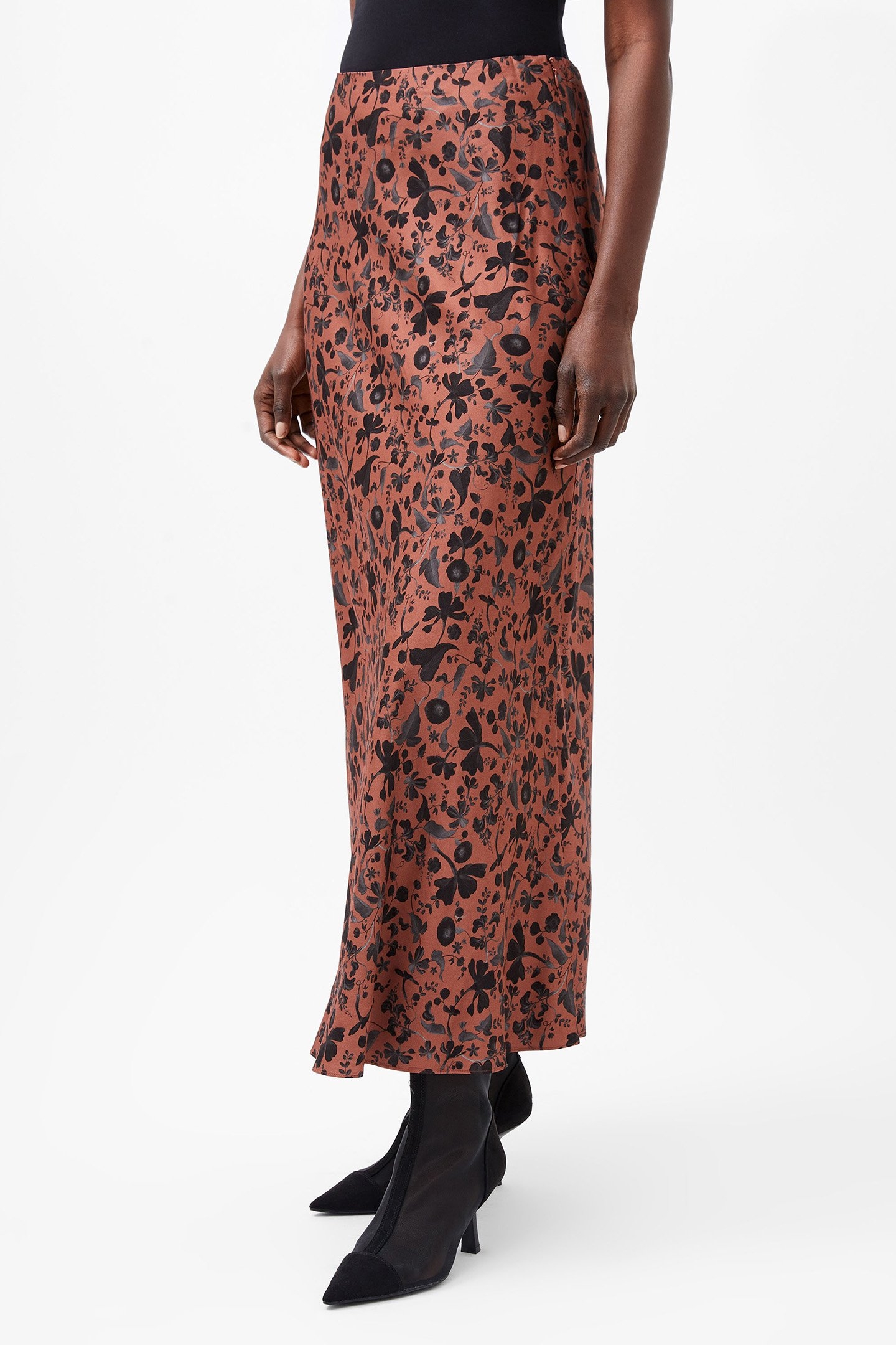 JEANNIE ENNISE SATIN SKIRT RUSSET BROWN MULTI 1