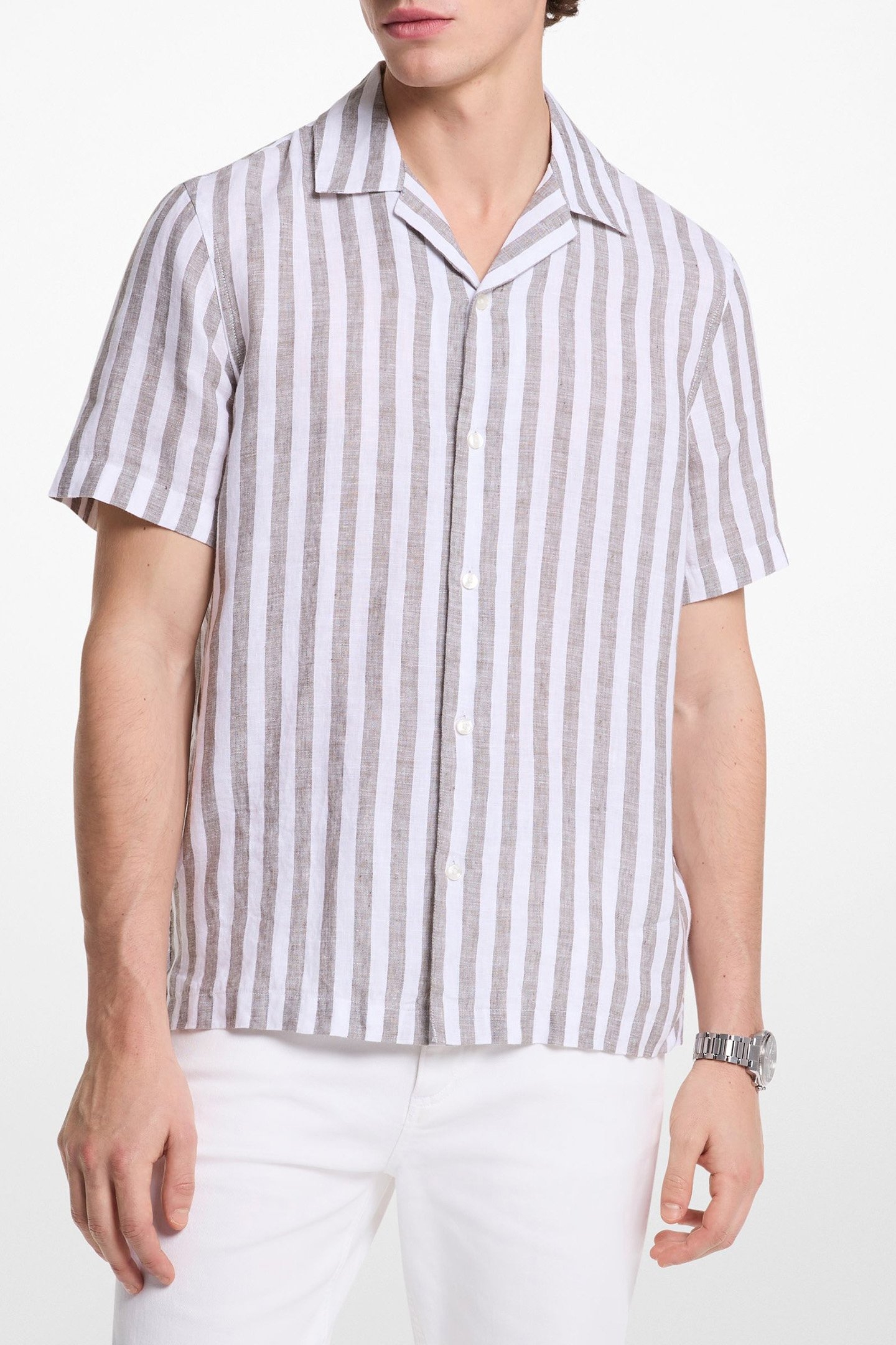 LINEN BOLD STRIPE SHORT SLEEVE SHIRT 1