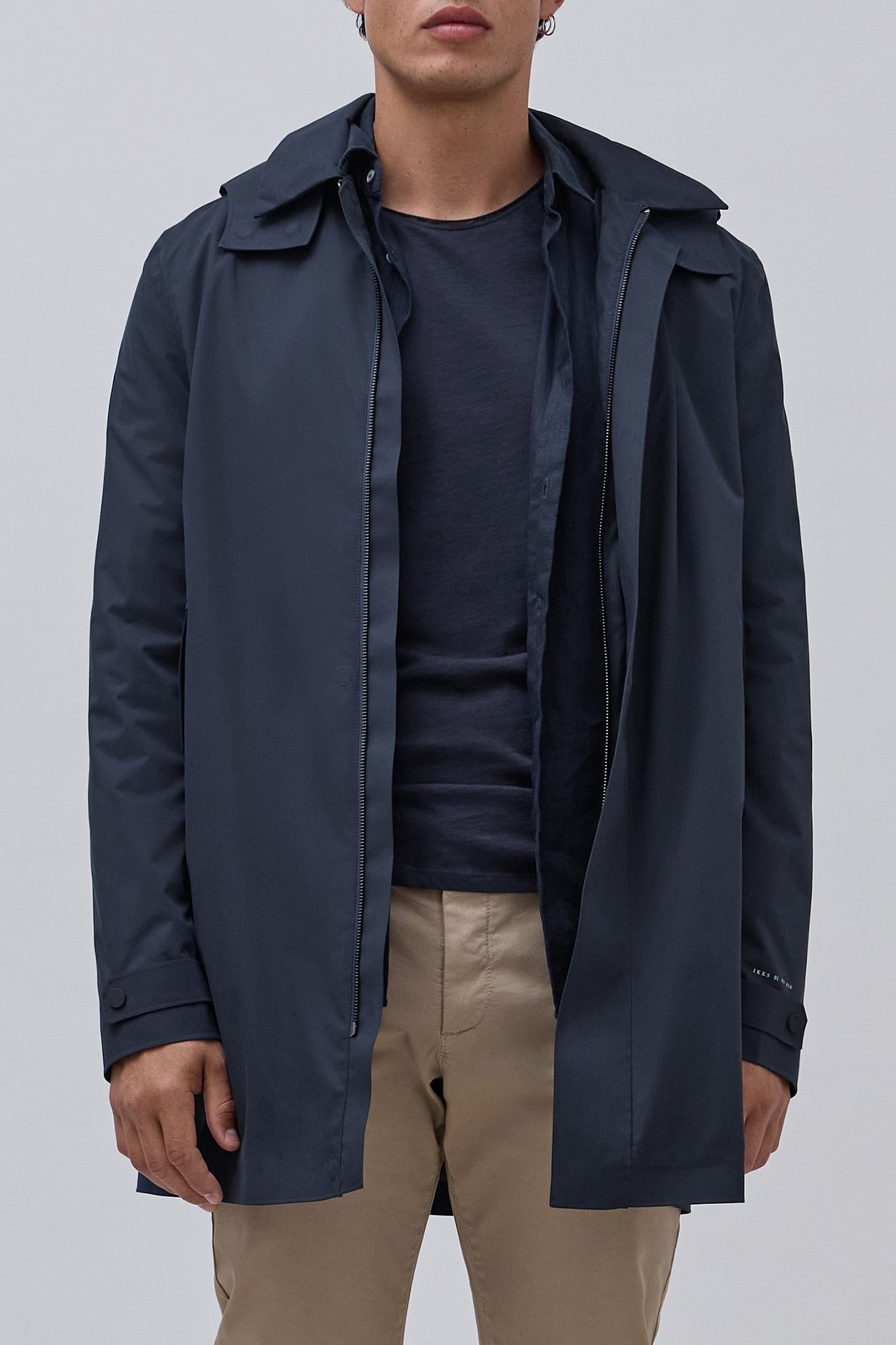 NAVY TRENCH COAT WITH DETACHABLE HOOD 1