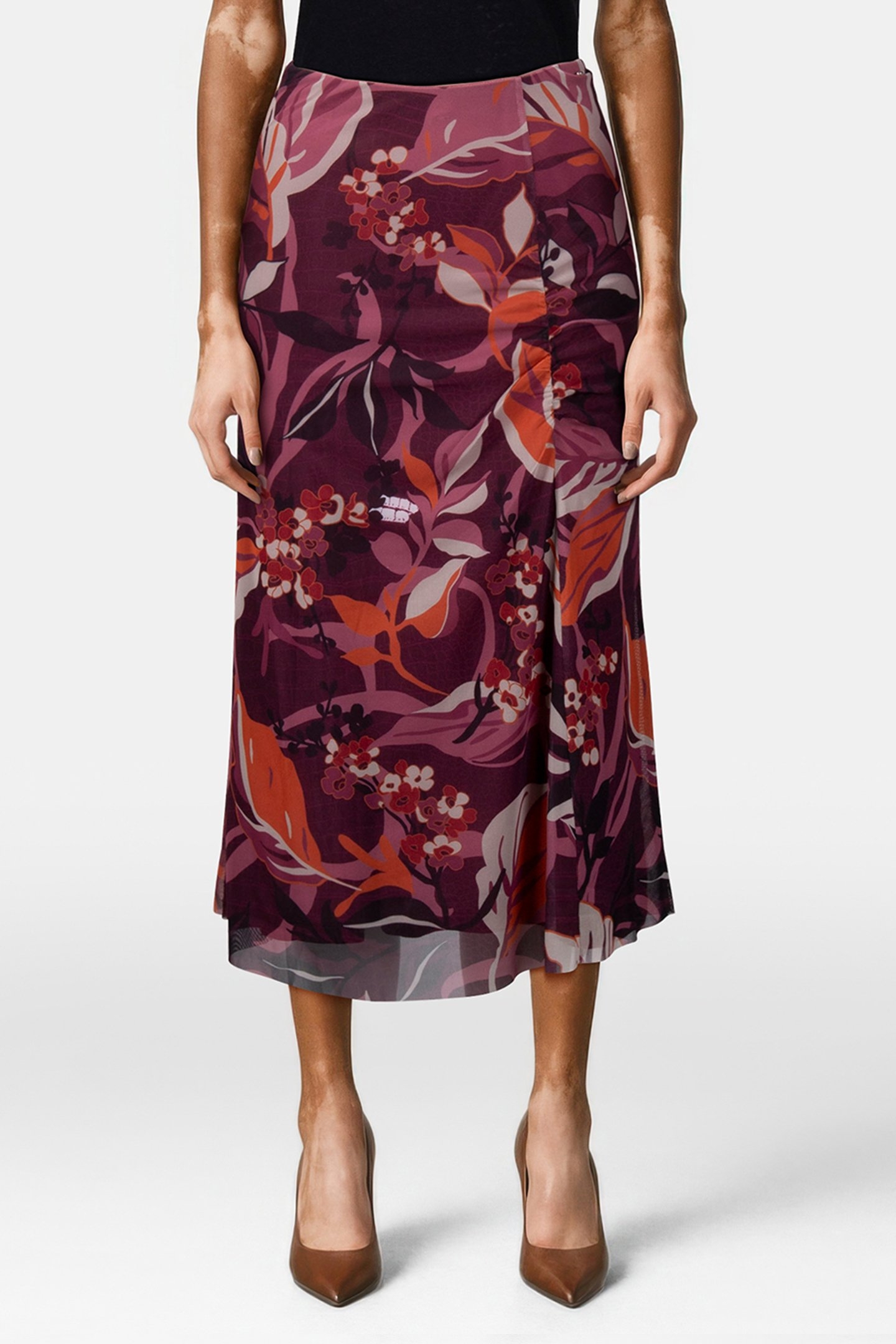 SKIRT MESH LEAVES PRINT PURPLES 1