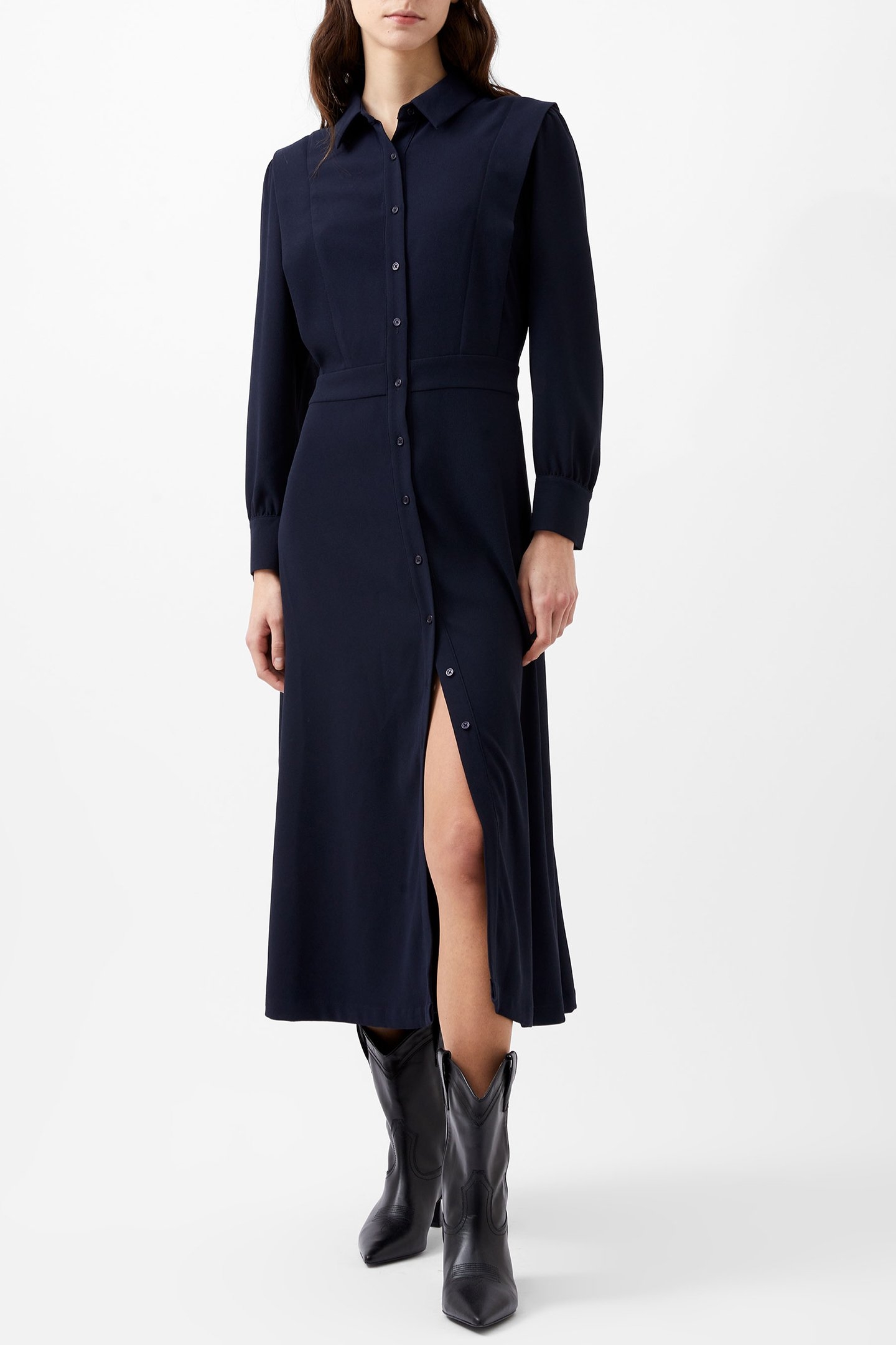 BRINA CREPE BUTTON DOWN DRESS MARINE 1