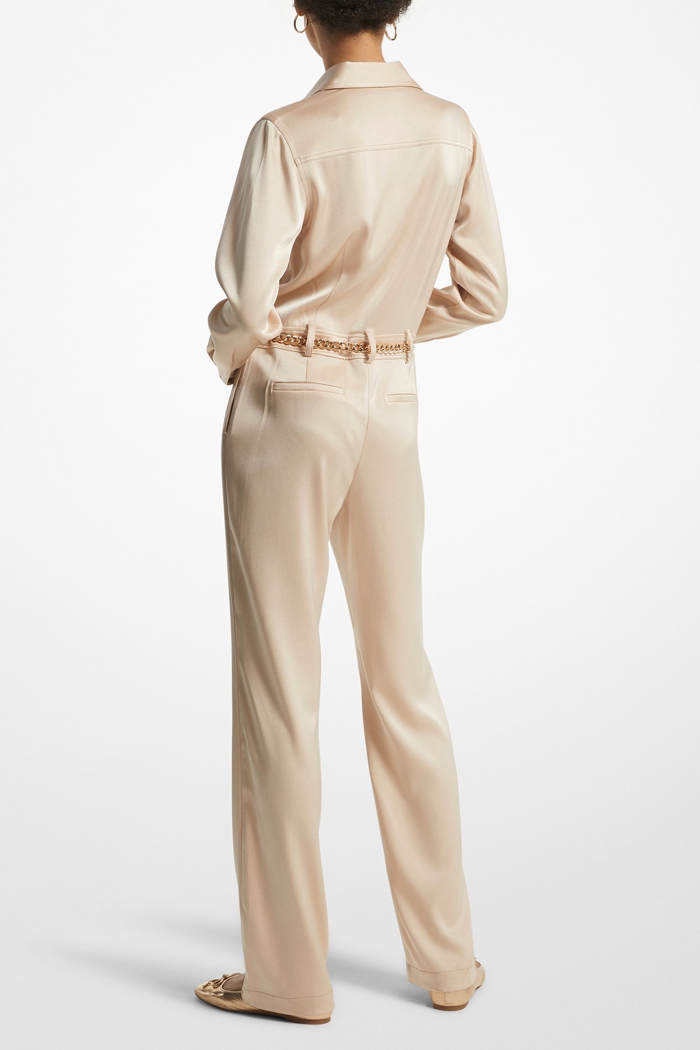 BELTED LONGSLEEVE JUMPSUIT IN BEIGE 2