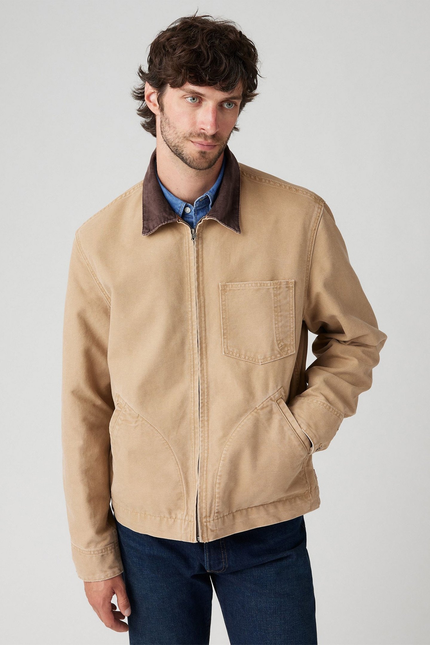 FULL ZIP MECHANICS BARN JACKET IN TAN 4