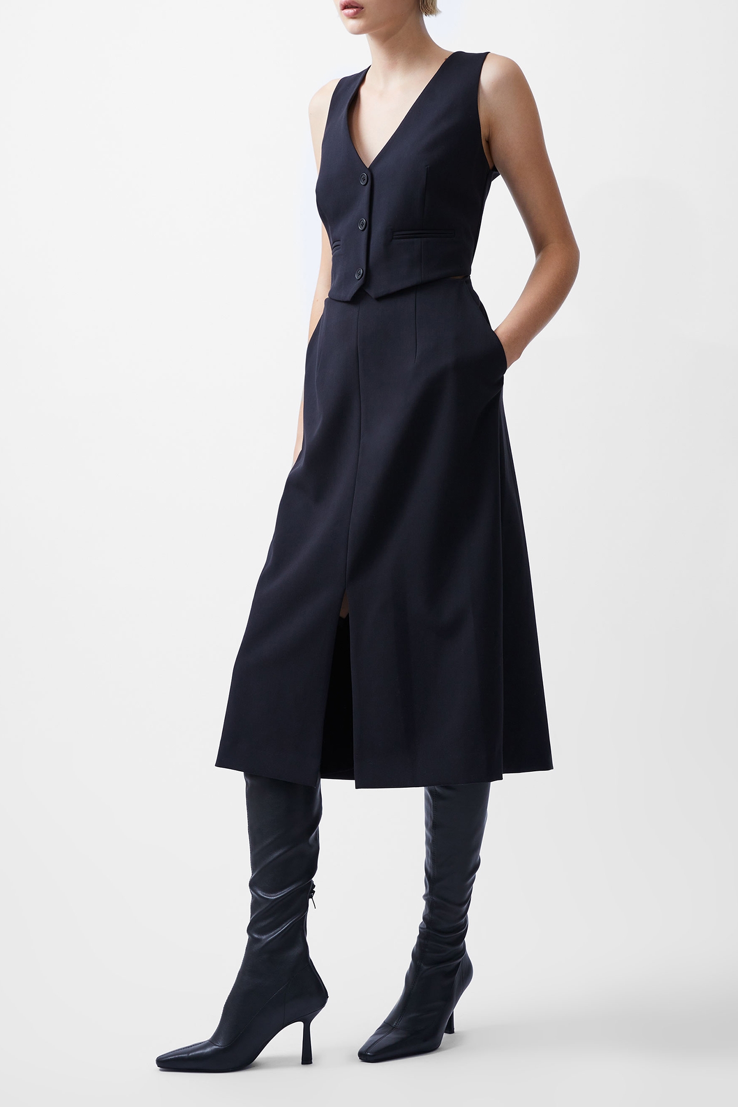 GEMMA TWILL WAISTCOAT DRESS BLACKOUT 3
