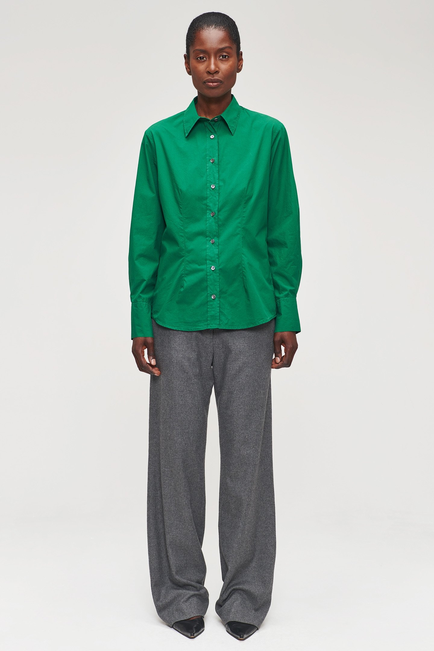 ORG COTTON FITTED SHIRT WARM GREEN 3