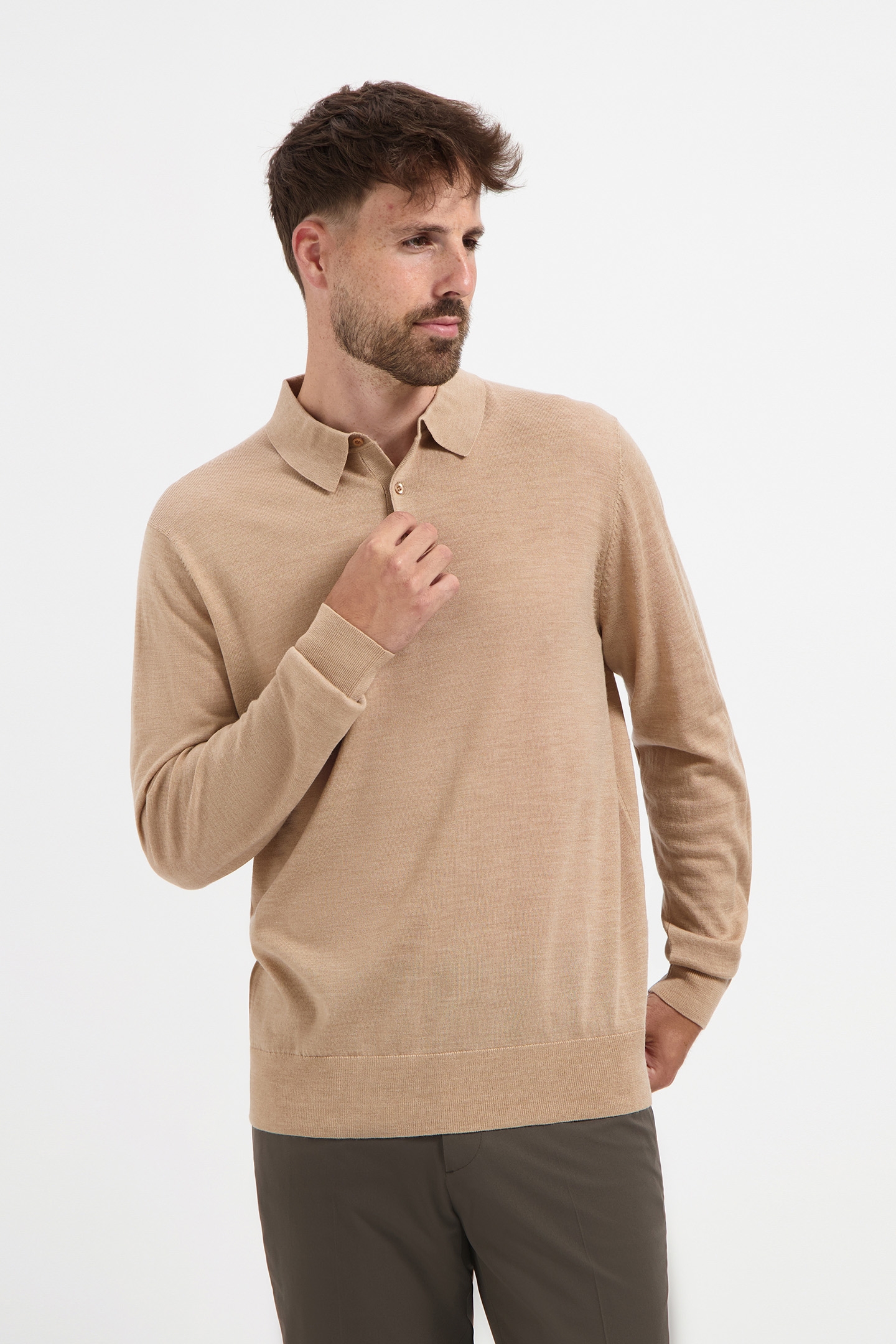 POLO LONG SLEEVE 100% MERINO SAHARA SAND 1