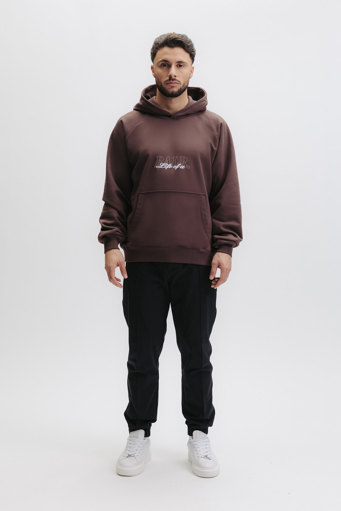 SCRIPT RELAXED FIT HOODIE DEEP BROWN 1