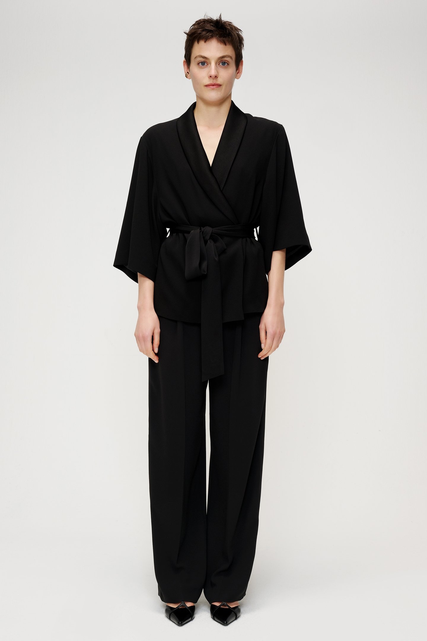 CREPE SATIN KIMONO JACKET BLACK 1