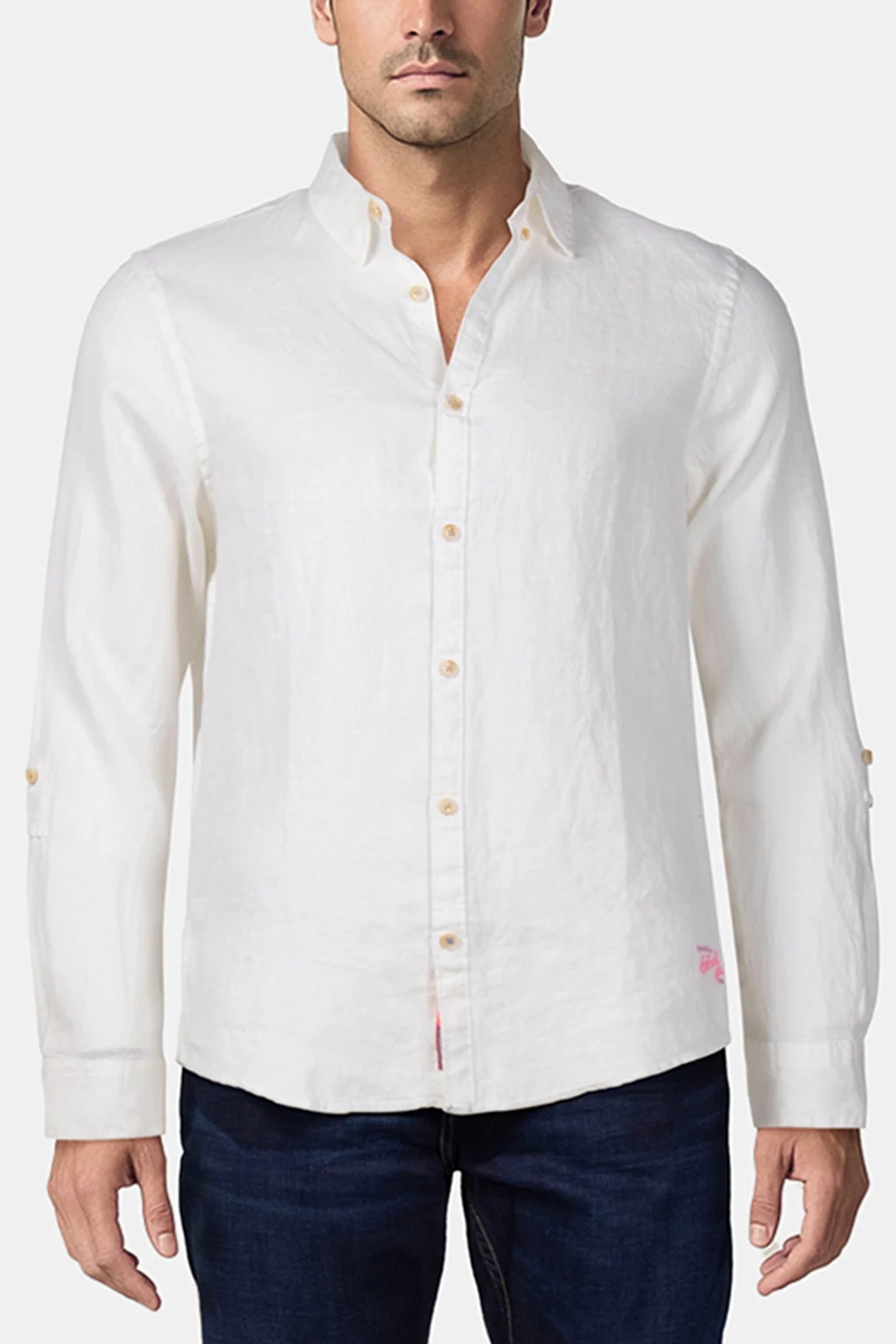 LINEN SHIRT WITH SLEEVE ROLL-UP WHITE 1