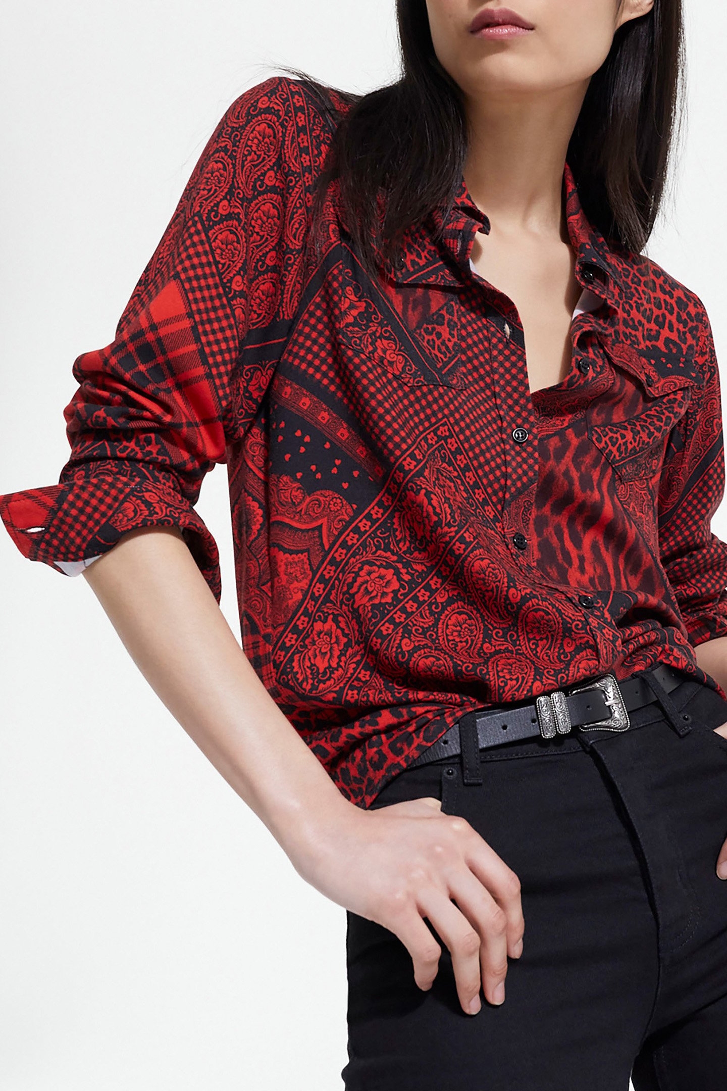 SHIRT WITH BUTTON PLACKET DETAIL RED/BLACK 6