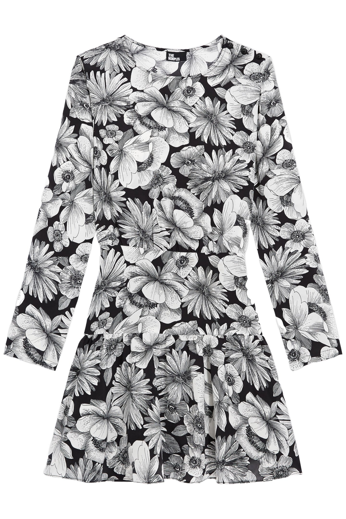 ROMANTIC GARDEN LONG SLEEVE SHORT DRESS BLACK WHITE 5