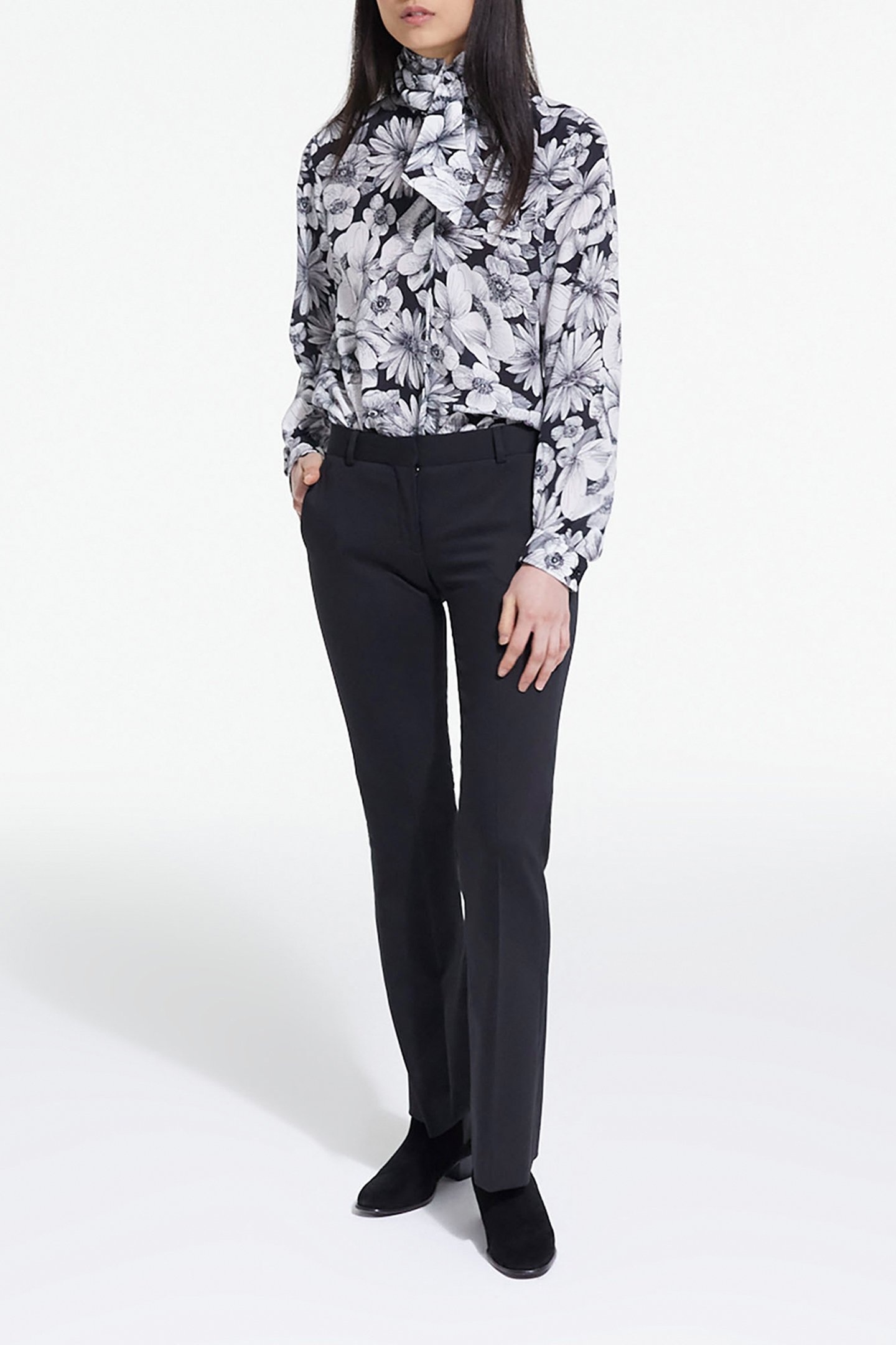 LONG-SLEEVED SHIRT WITH LAVALIERE COLLAR BLACK WHITE 3