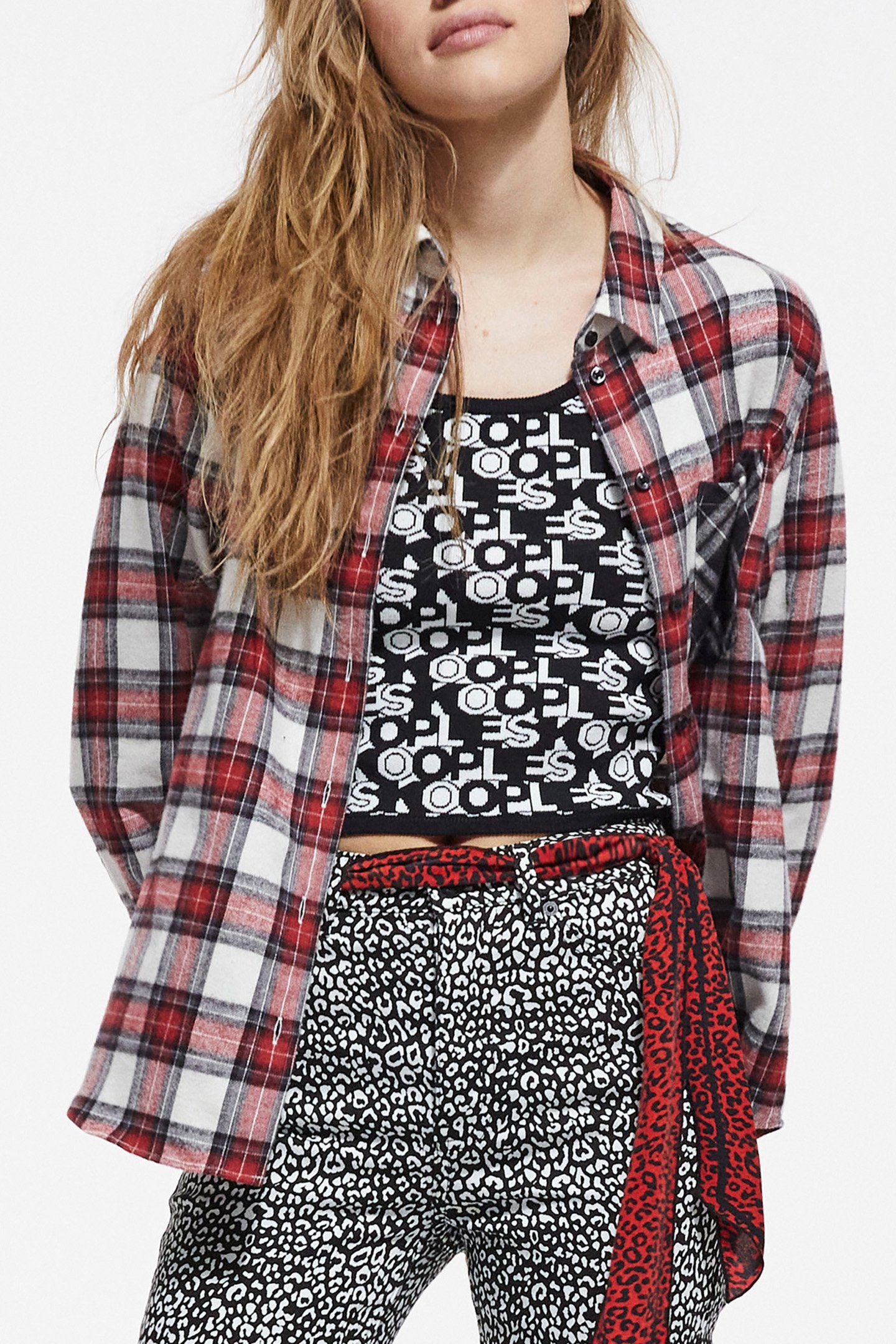 CHECKED SHIRT WITH CONTRASTING POCKETS RED 1