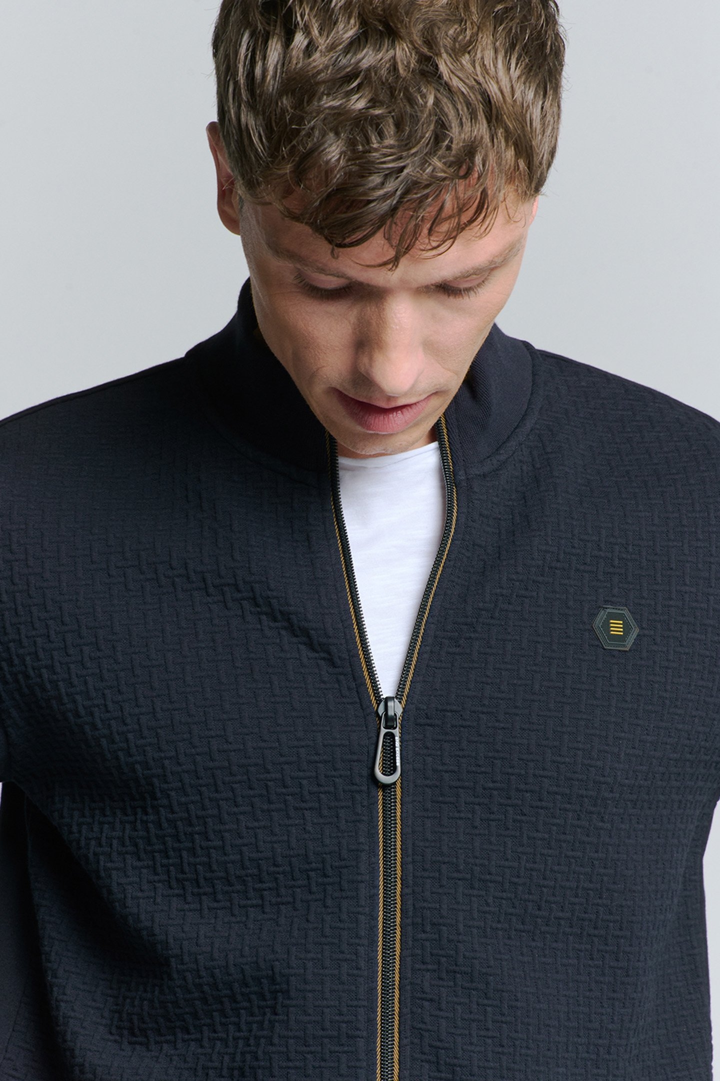 SWEATER FULL ZIPPER DOUBLE LAYER JACQUARD STRETCH BLUEBERRY 6