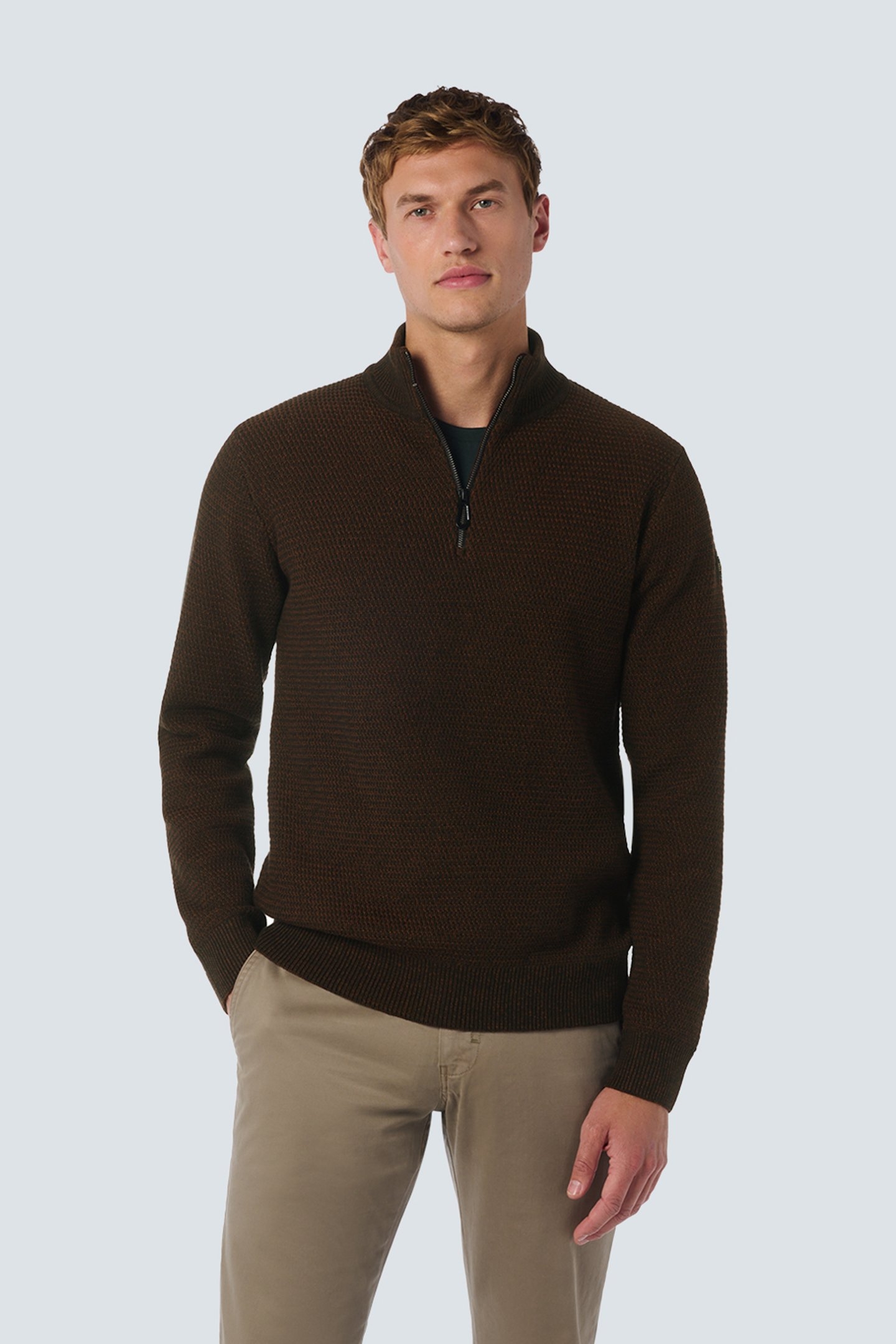 PULLOVER HALF ZIPPER 2 COLOURED MELANGE BROWN 1