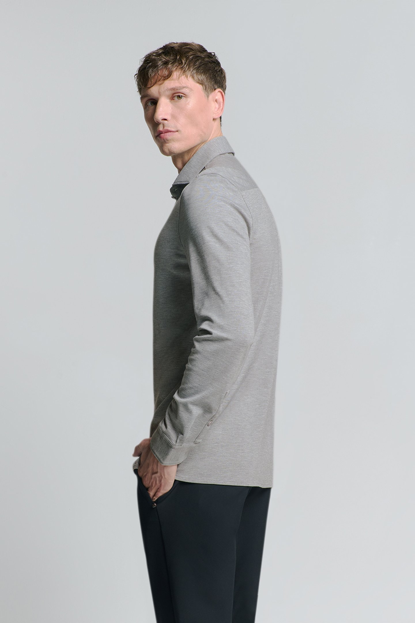 SHIRT JERSEY MELANGE STRETCH GREY MELANGE 5