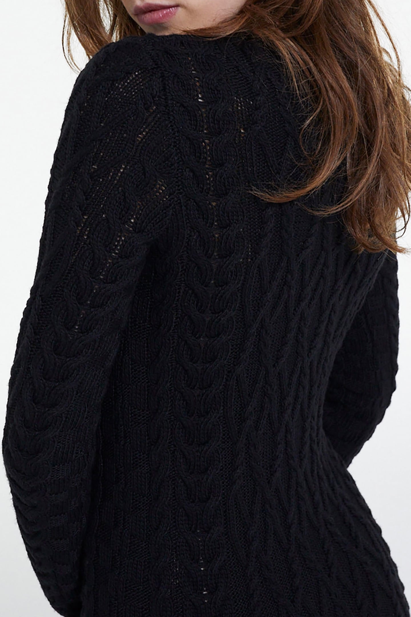 LONG-SLEEVED CABLE-KNIT WOOL DRESS BLACK 6