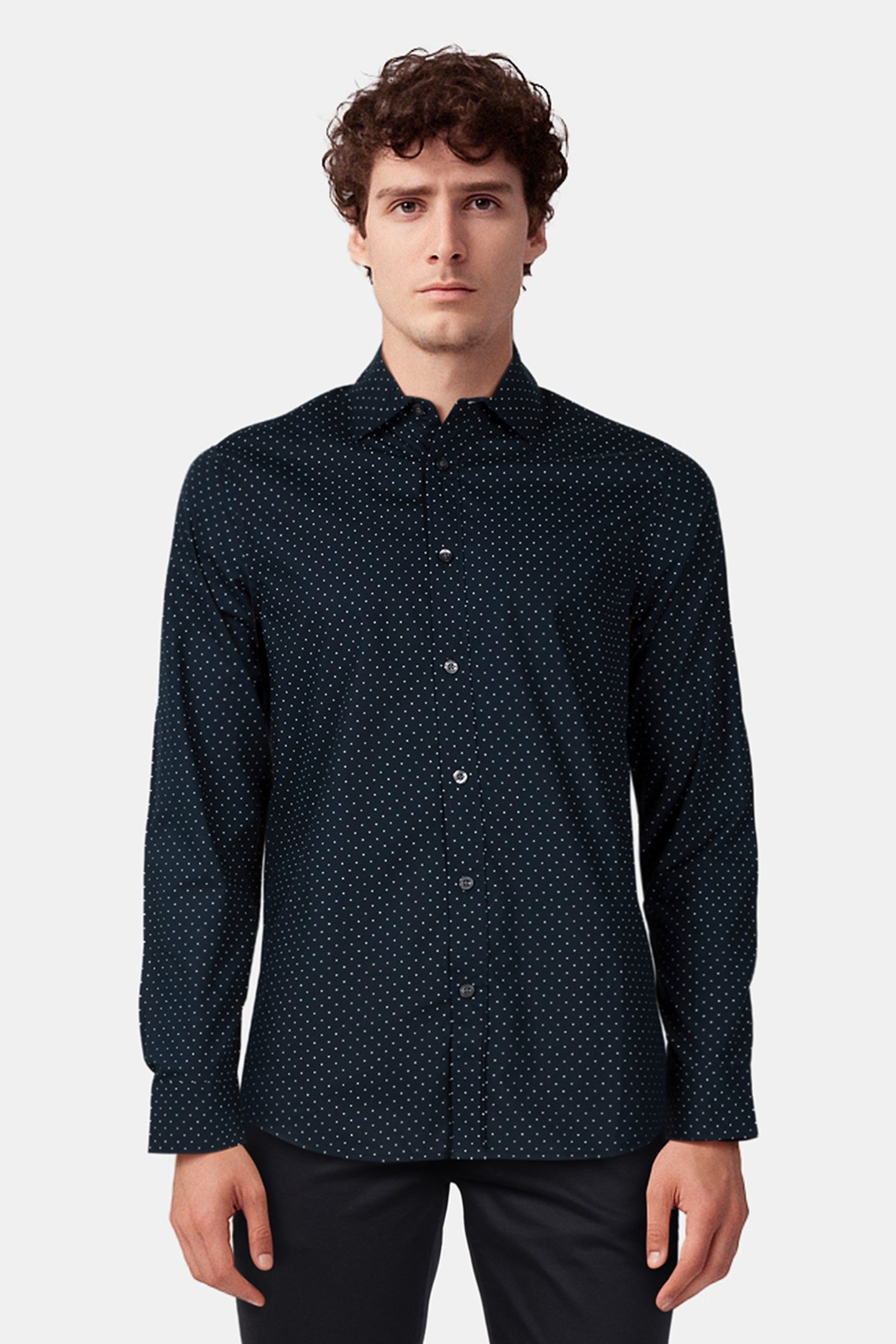 SQUARE DOT CUT LONG SLEEVE SHIRT MARINE 1