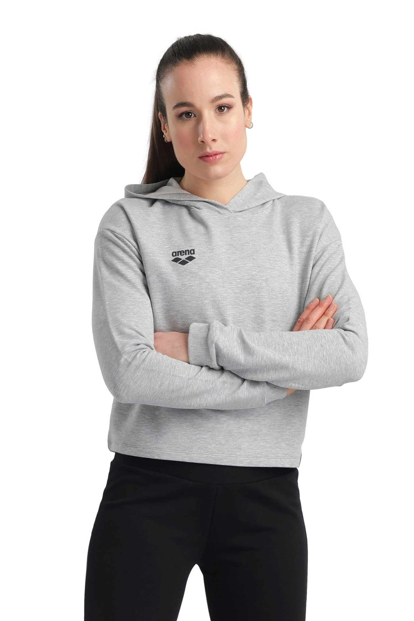 WOMEN'S HOODED SWEAT FLEECE MEDIUM GREY HEATHER 2