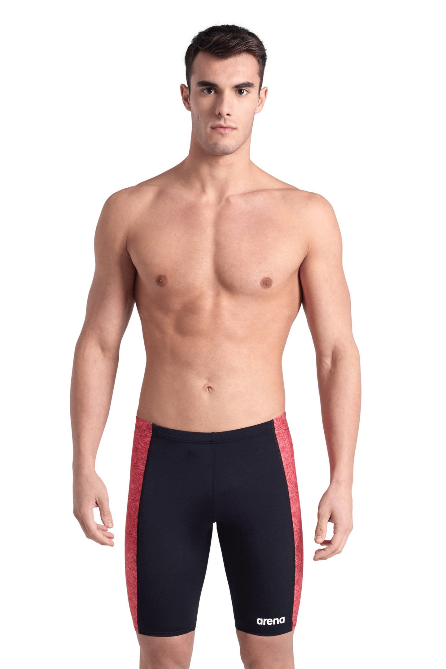 MEN'S ARENA ABSTRACT TILES SWIM JAMMER BLACK TEAM RED 1