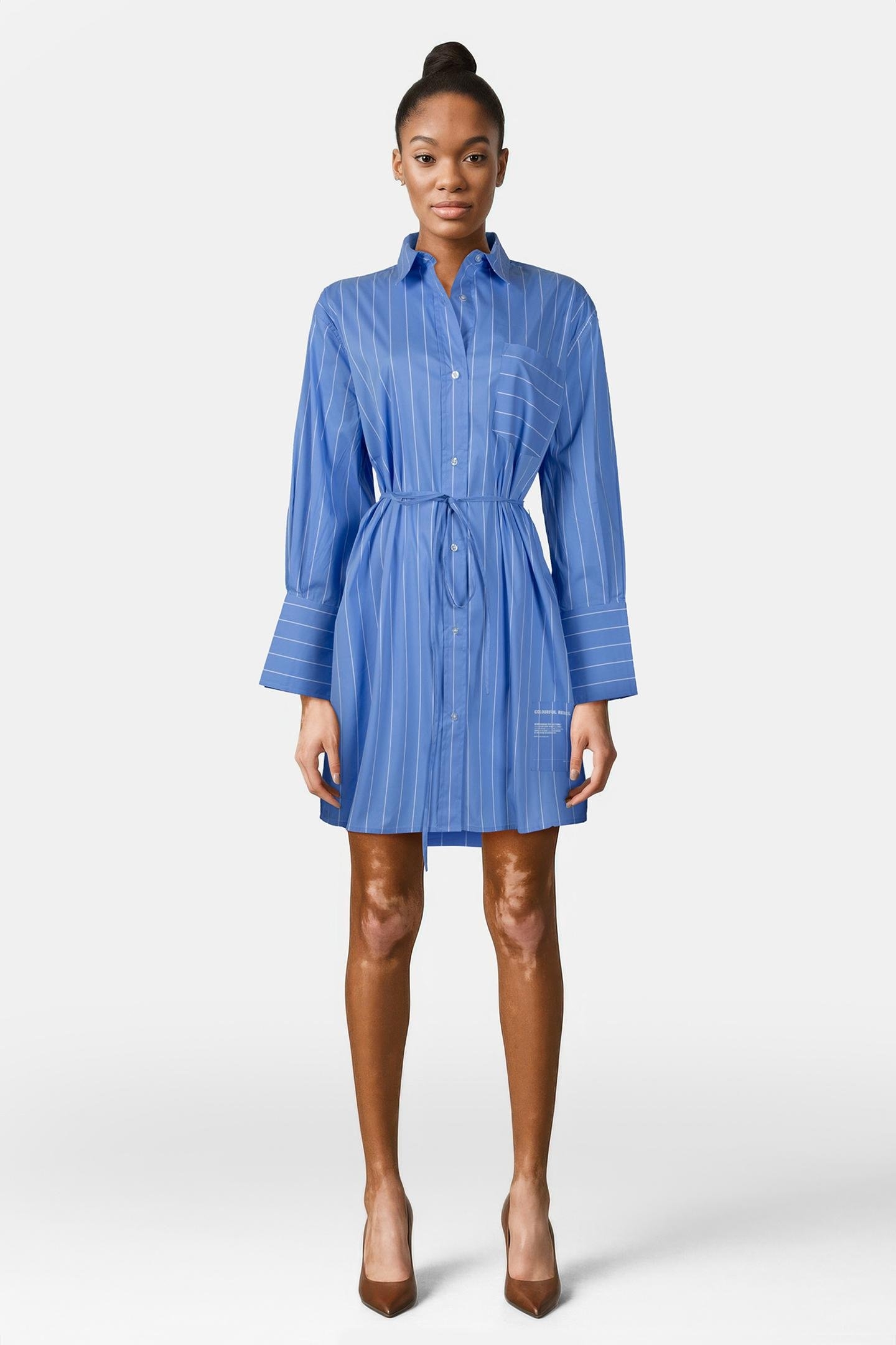 BRIENNA STRIPED BLOUSE DRESS LS BLUE 1