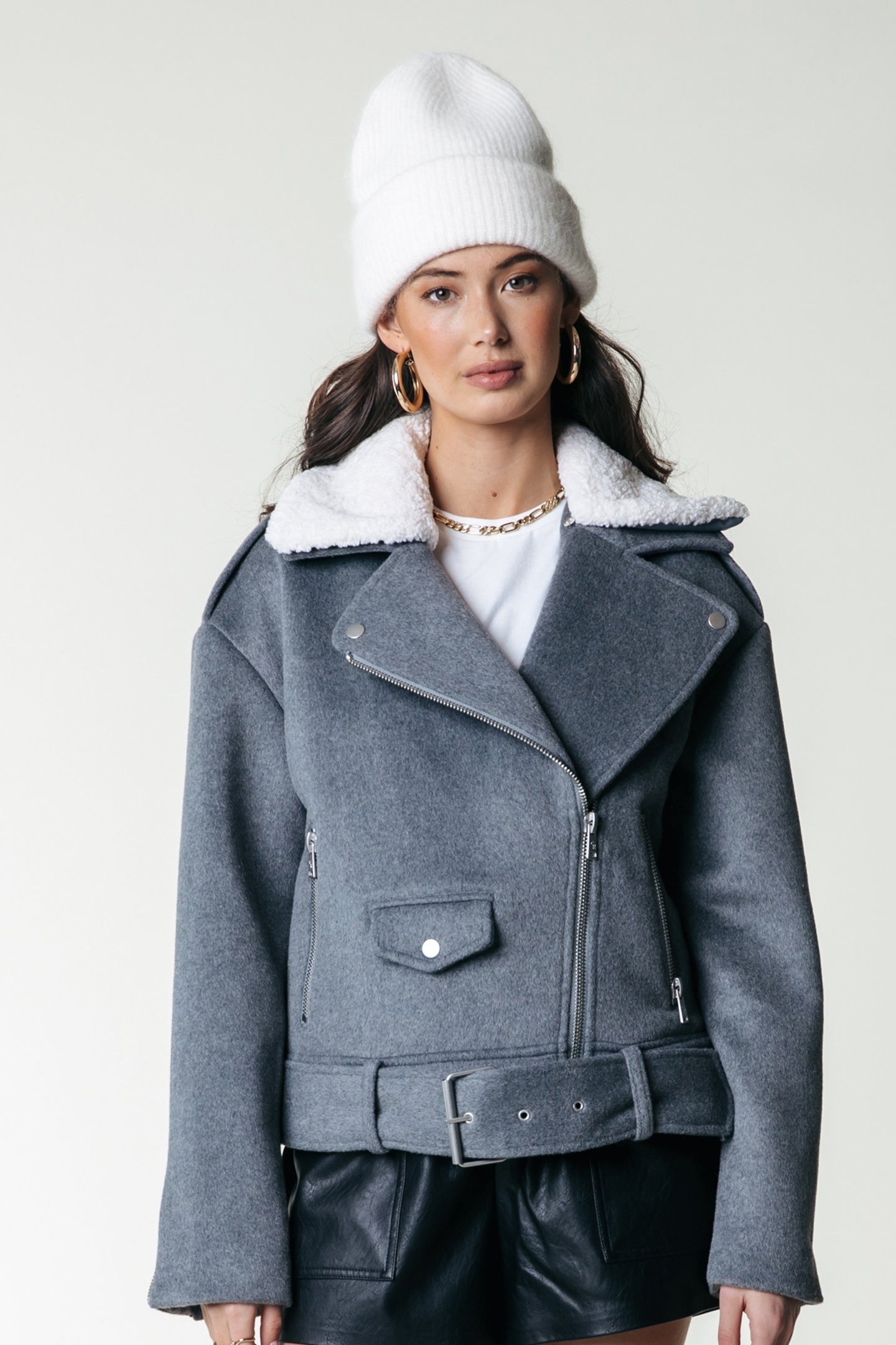 ELEA WOOL BIKER JACKET MEDIUM GREY MELANGE 1