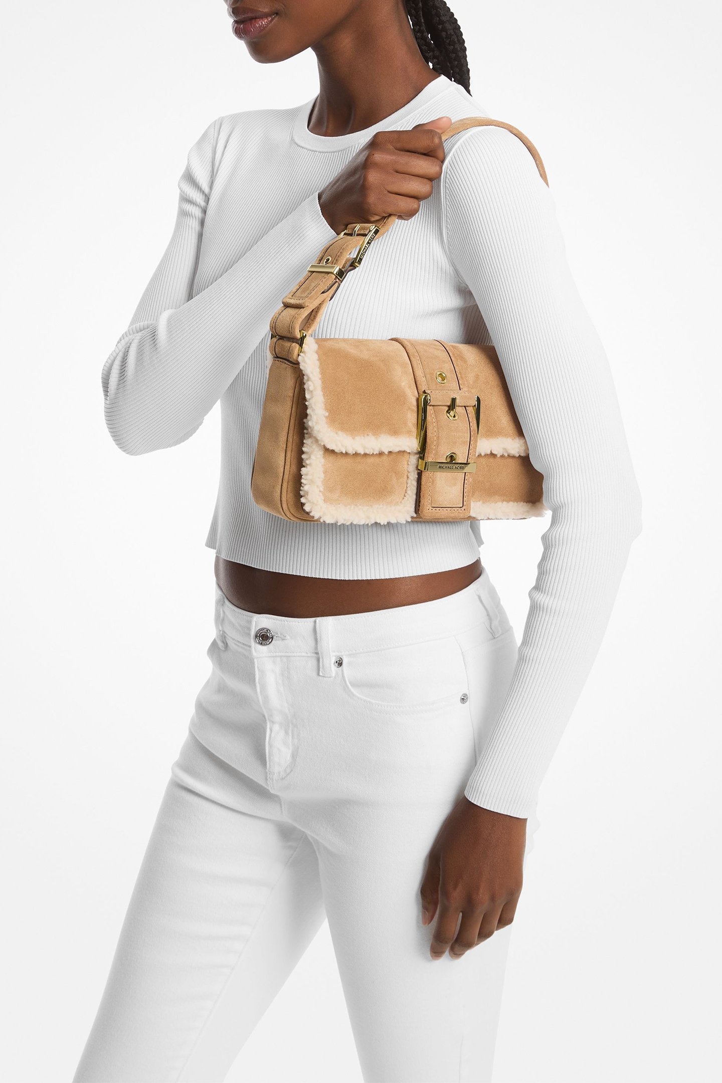 MEDIUM SHOULDER BAG WITH BUCKLE DETAIL IN BROWN SUEDE 2