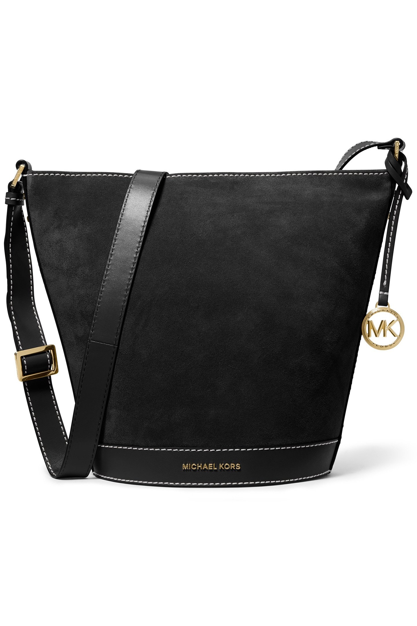 MEDIUM LEATHER TOP ZIP BUCKET MESSENGER BAG IN BLACK 1