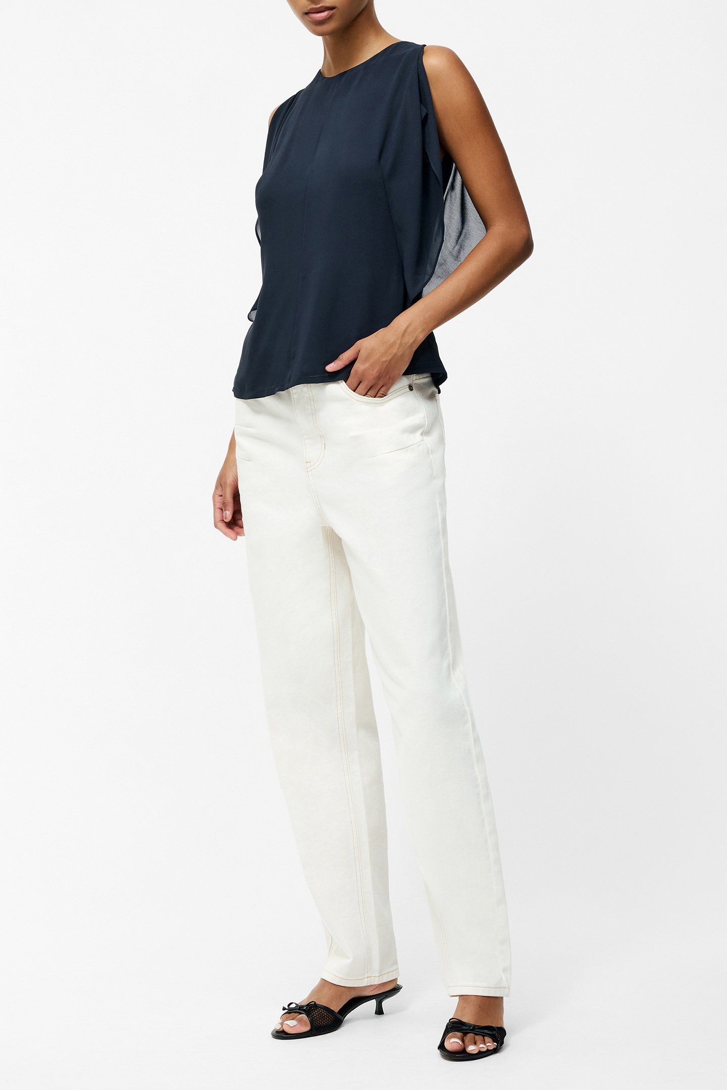 EDEN GEORGETTE FLUTTER SLV TOP NAVY 3