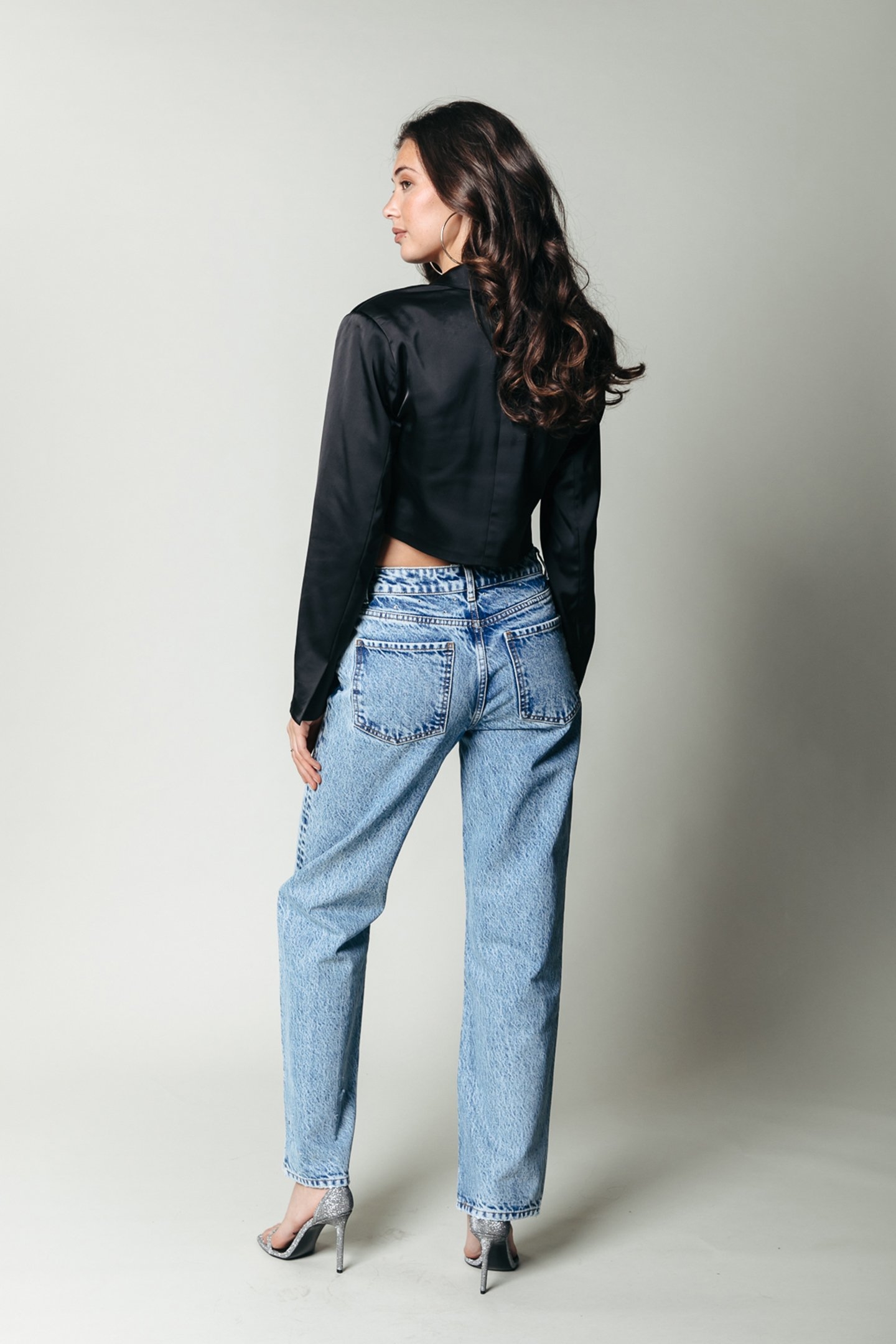 JONES RHINESTONE MID RISE STRAIGHT LEG DENIM PANTS MID BLUE 2